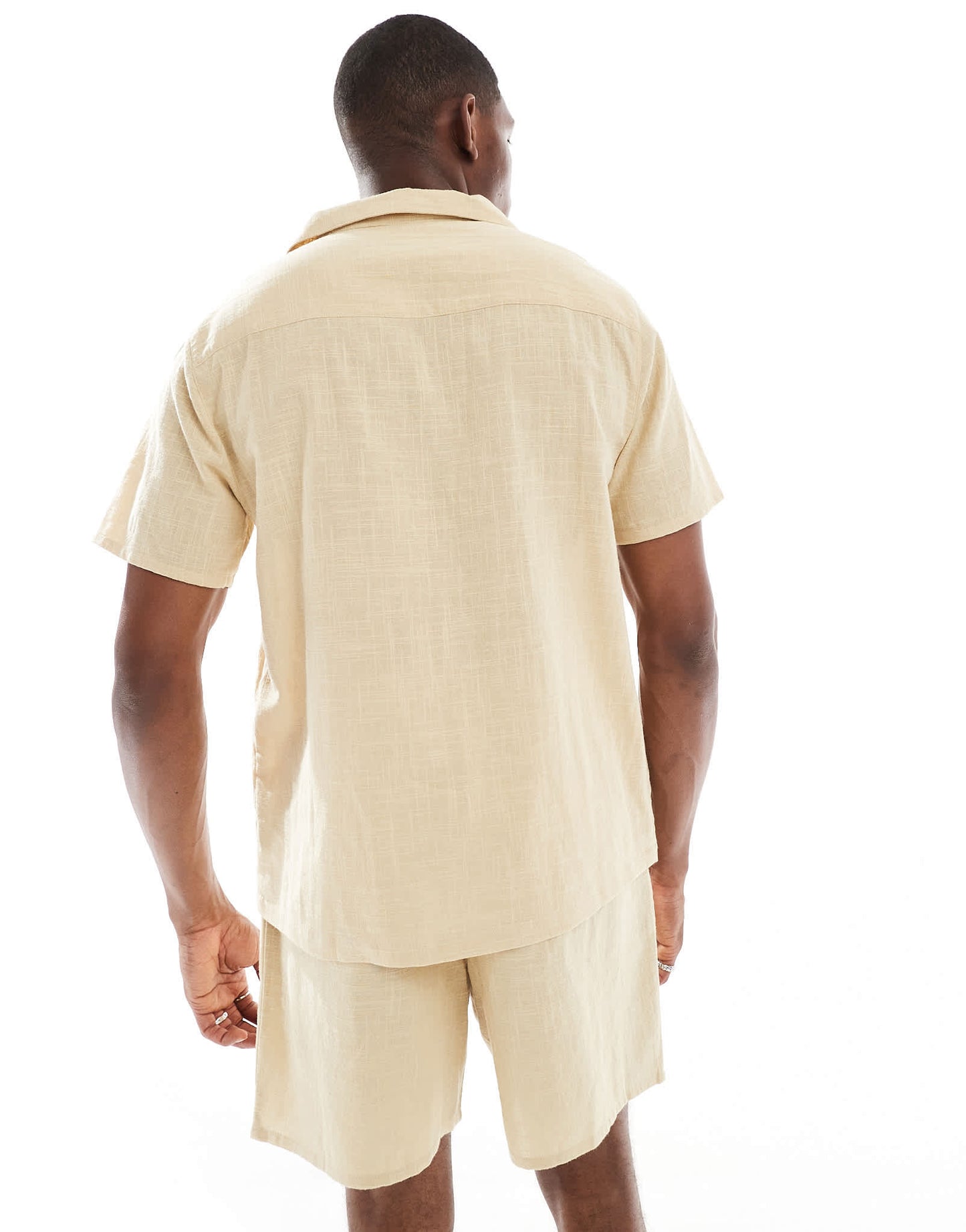 New Look crinkle embroidered shirt co-ord in stone