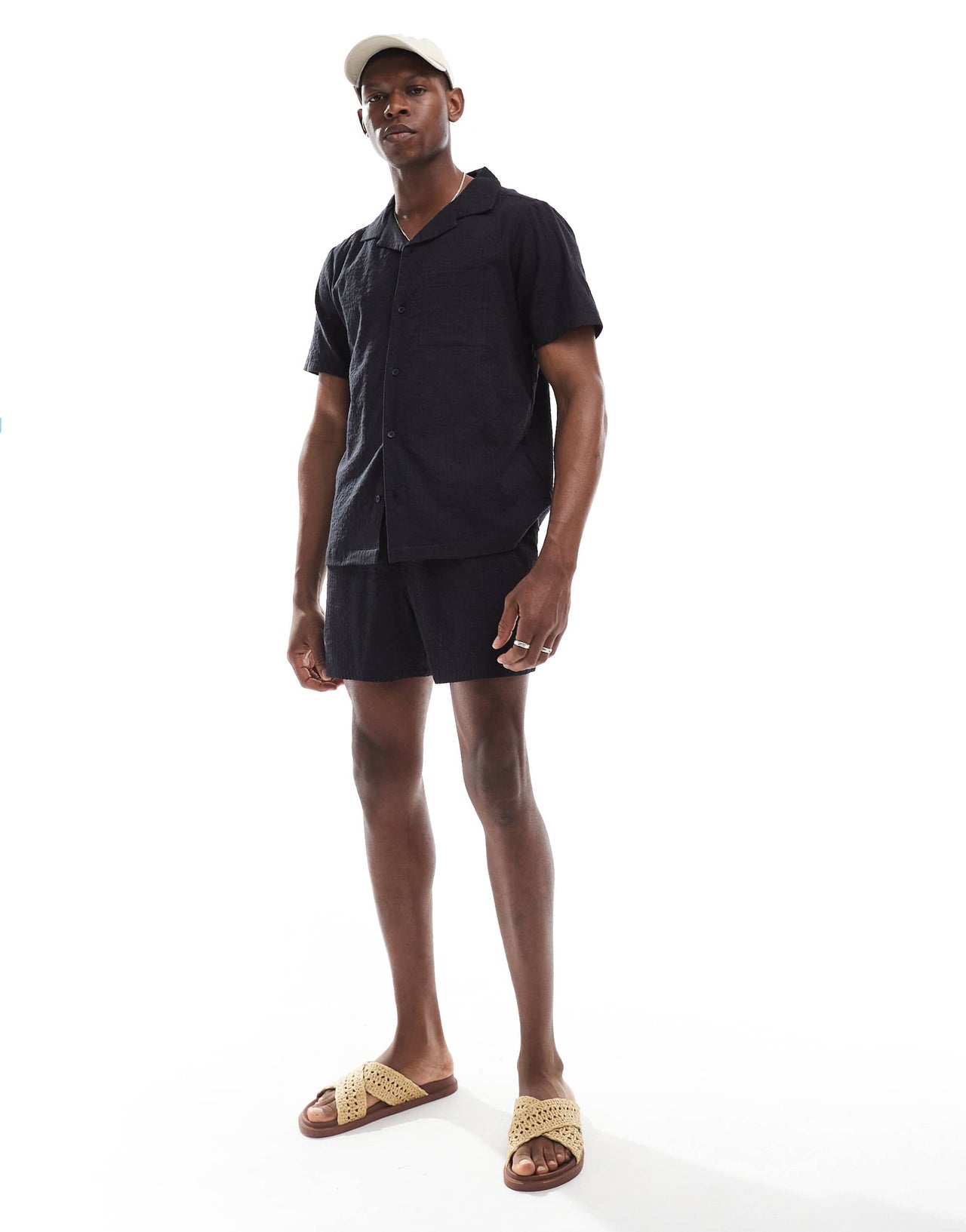 New Look seersucker shirt co-ord in black