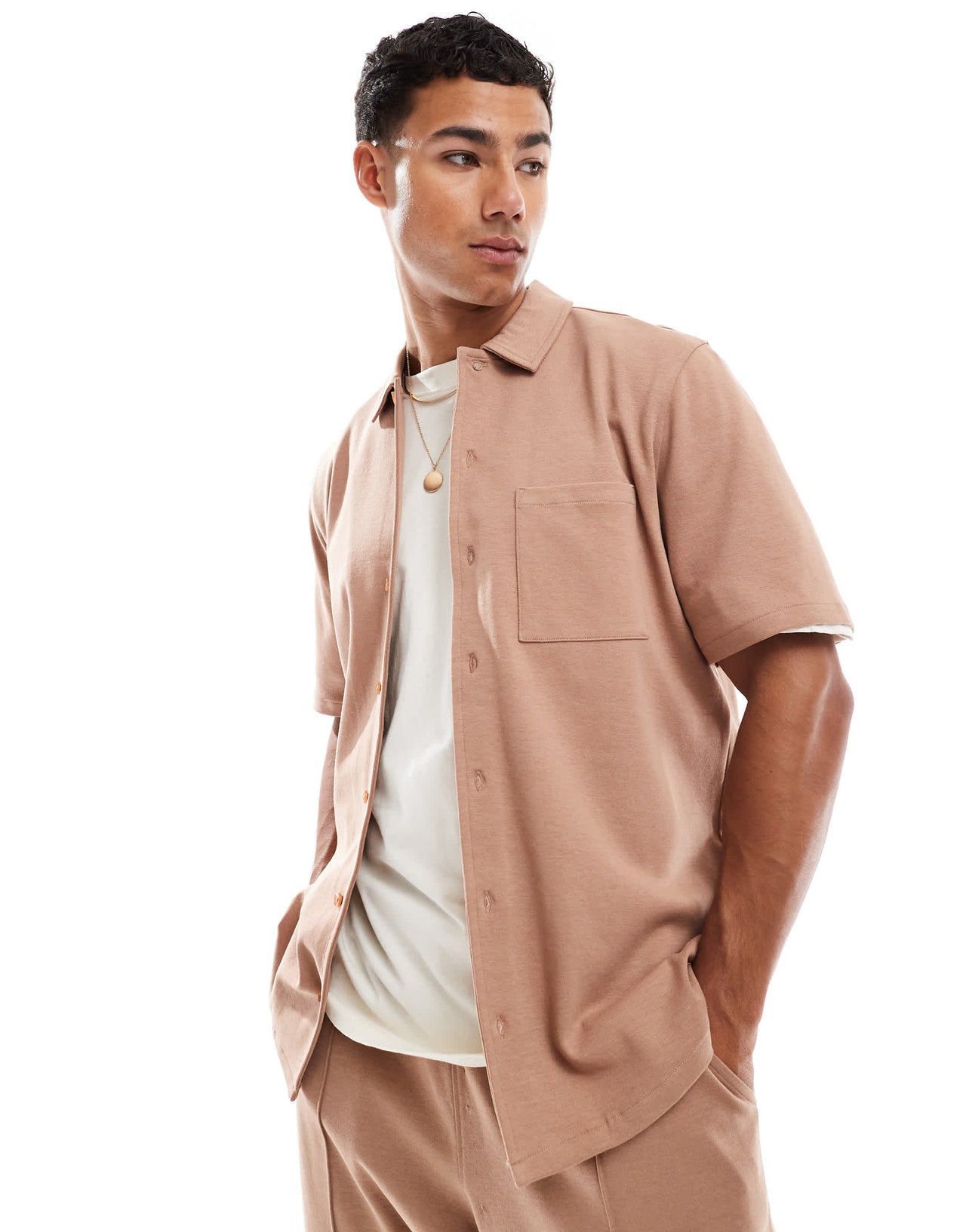 New Look jersey shirt co-ord in brown