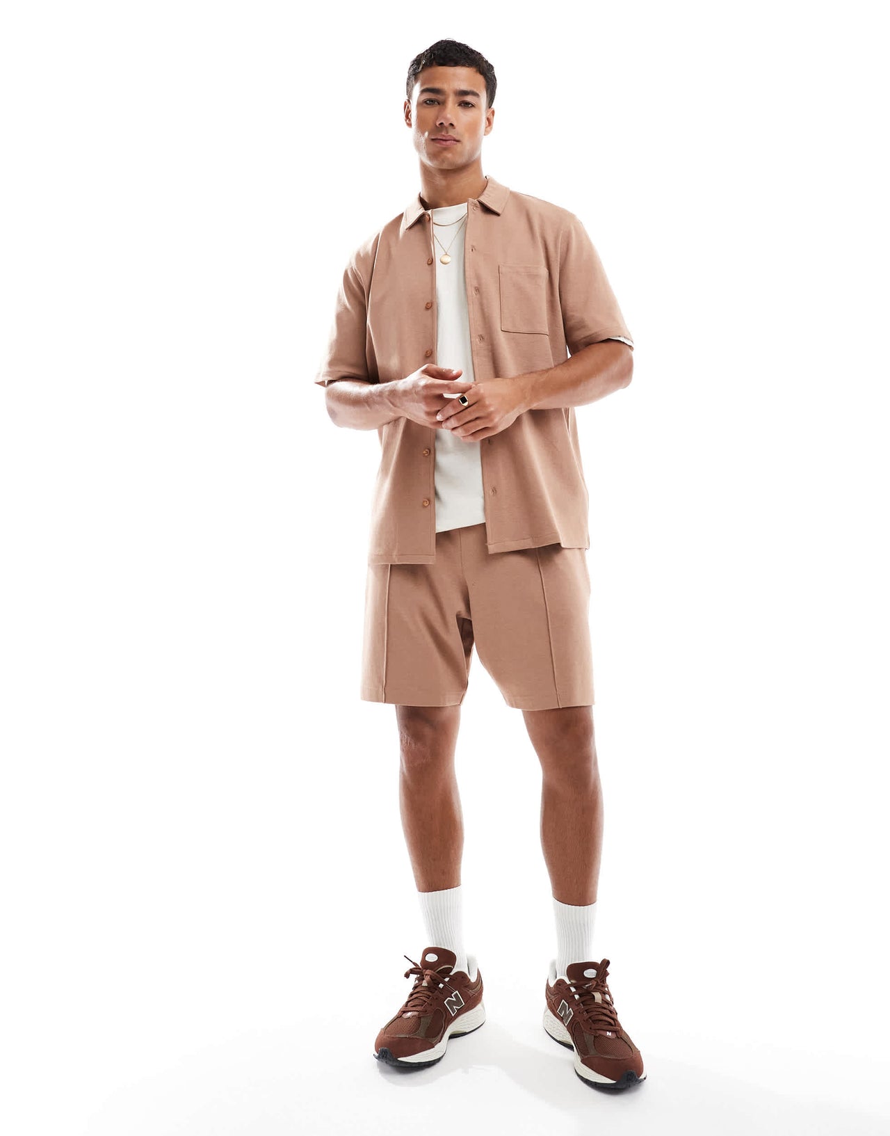 New Look jersey shirt co-ord in brown