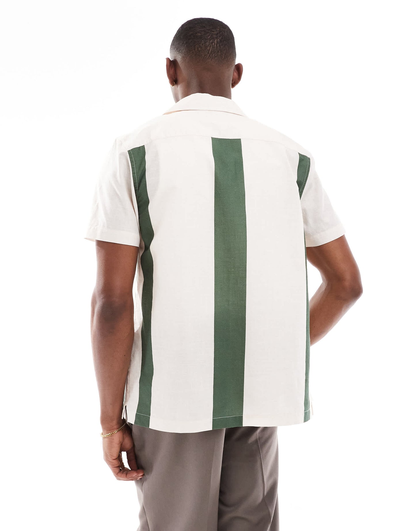 New Look palm print retro bowling shirt in green