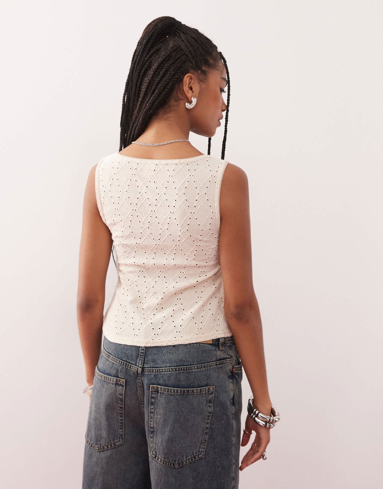 Reclaimed Vintage split front broderie tank in cream