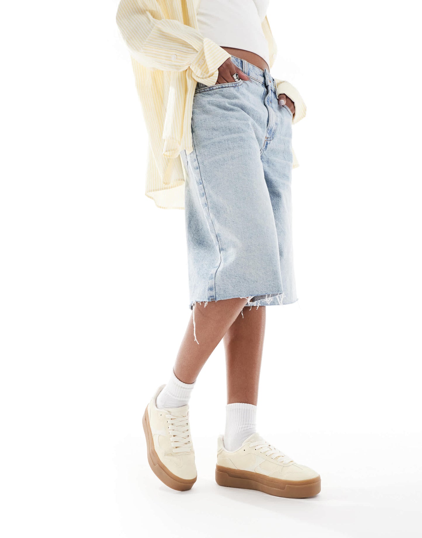 Stradivarius platform gum sole trainer in pale yellow