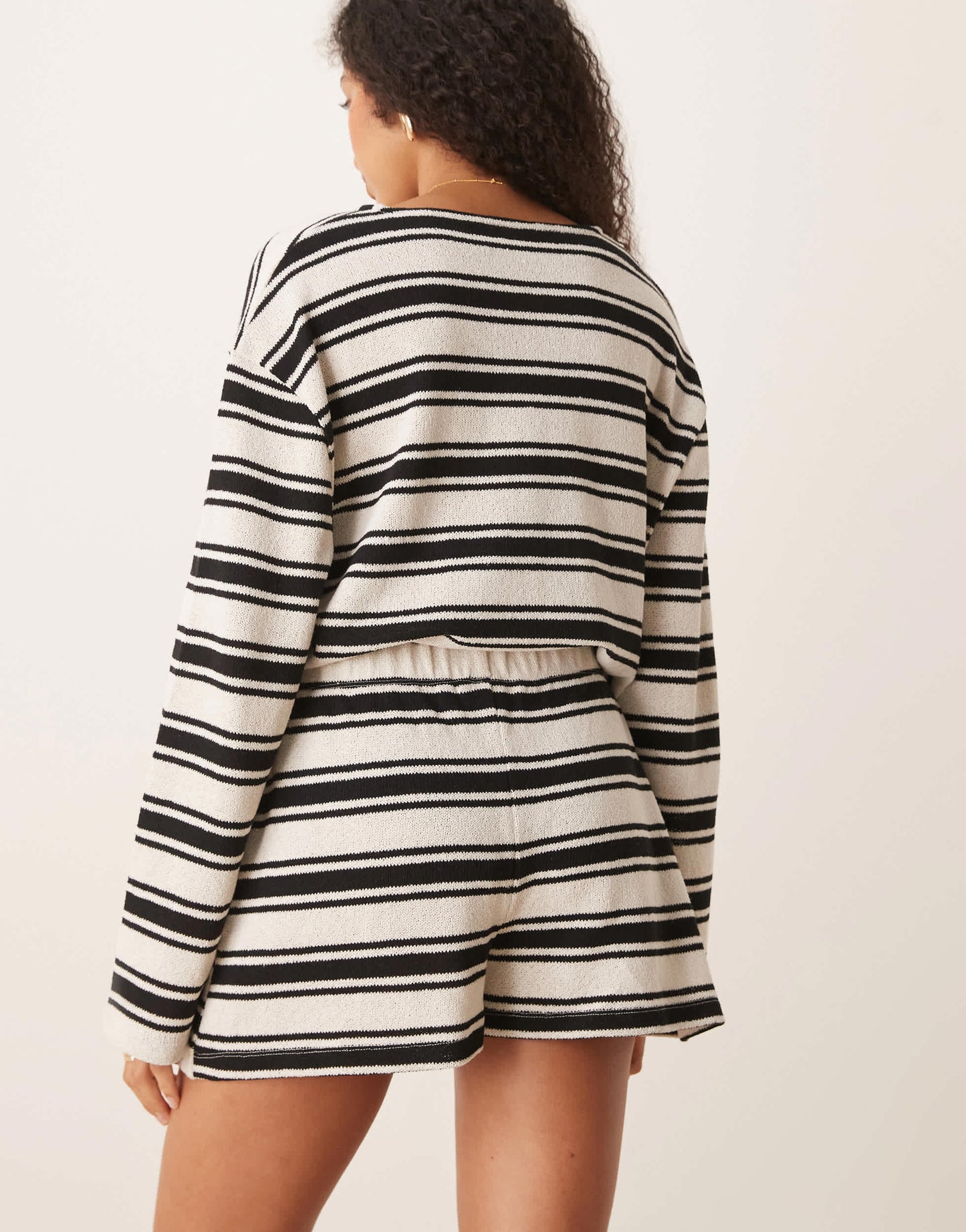 ASOS DESIGN textured stripe mini short co-ord in black and white
