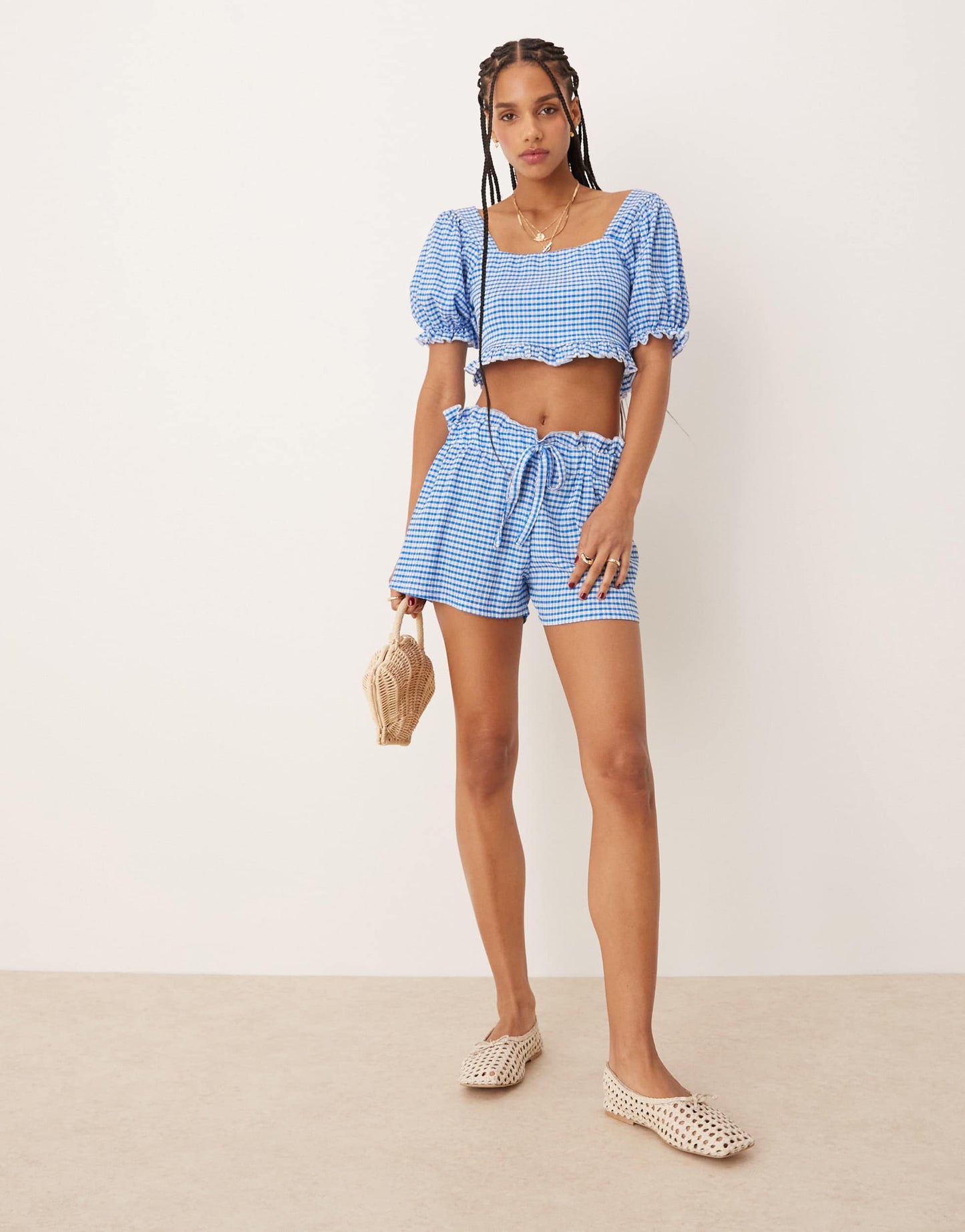 ASOS DESIGN mini short co-ord in light blue gingham