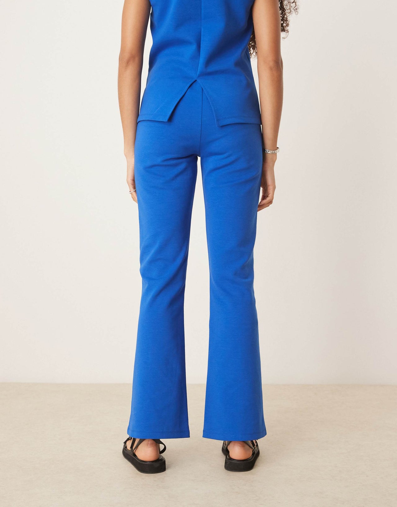 ASOS DESIGN seam detail interlock co-ord flared trouser in navy