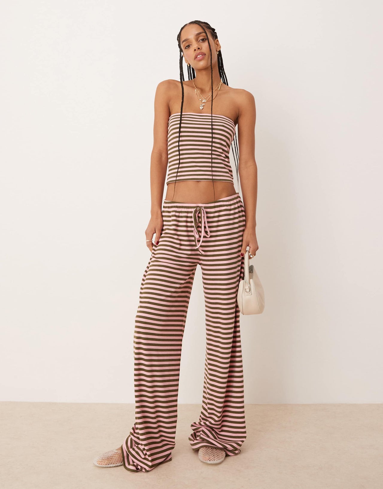 ASOS DESIGN stripe co-ord bandeau in green and pink stripe