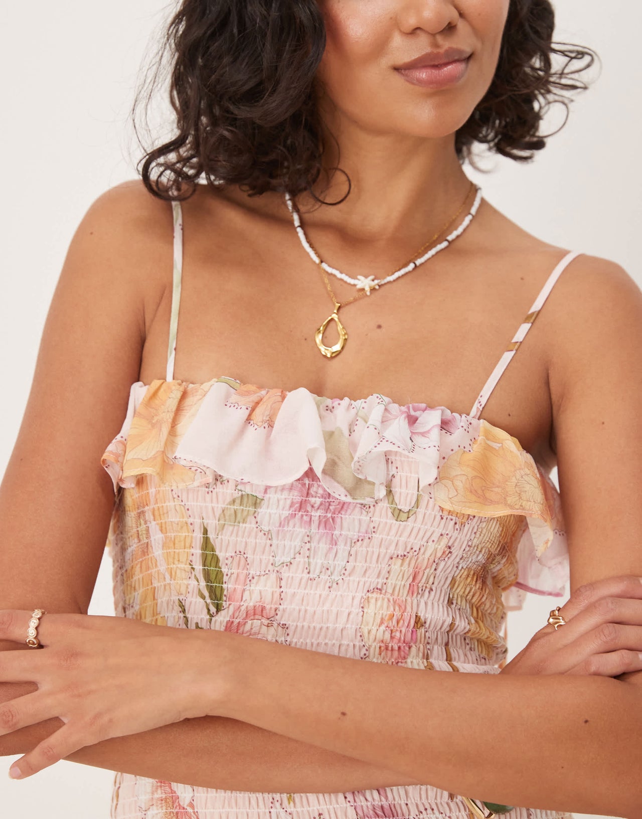 ASOS DESIGN cami tie shirred ruffle mini in floral print