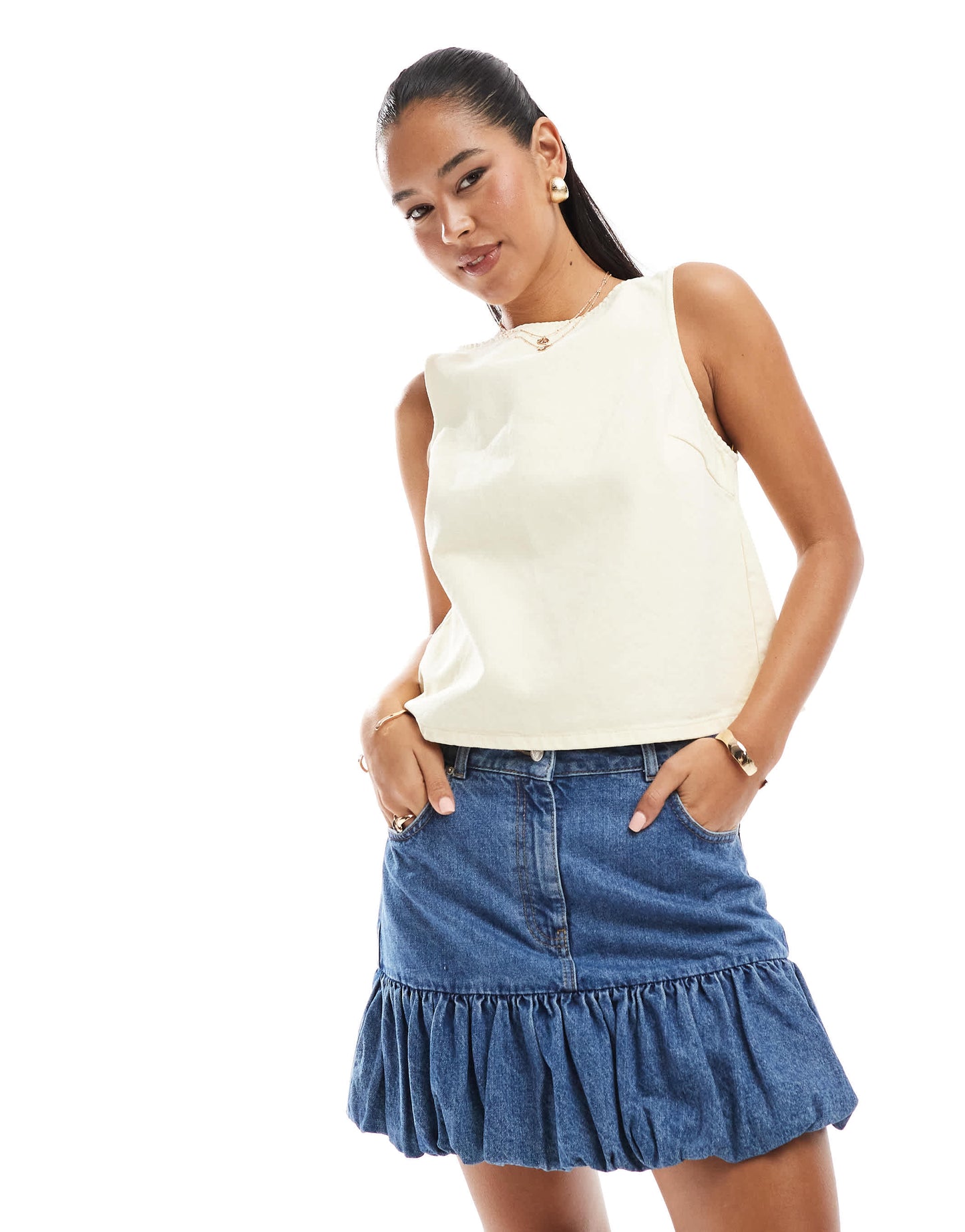 ASOS DESIGN denim shift top in butter yellow