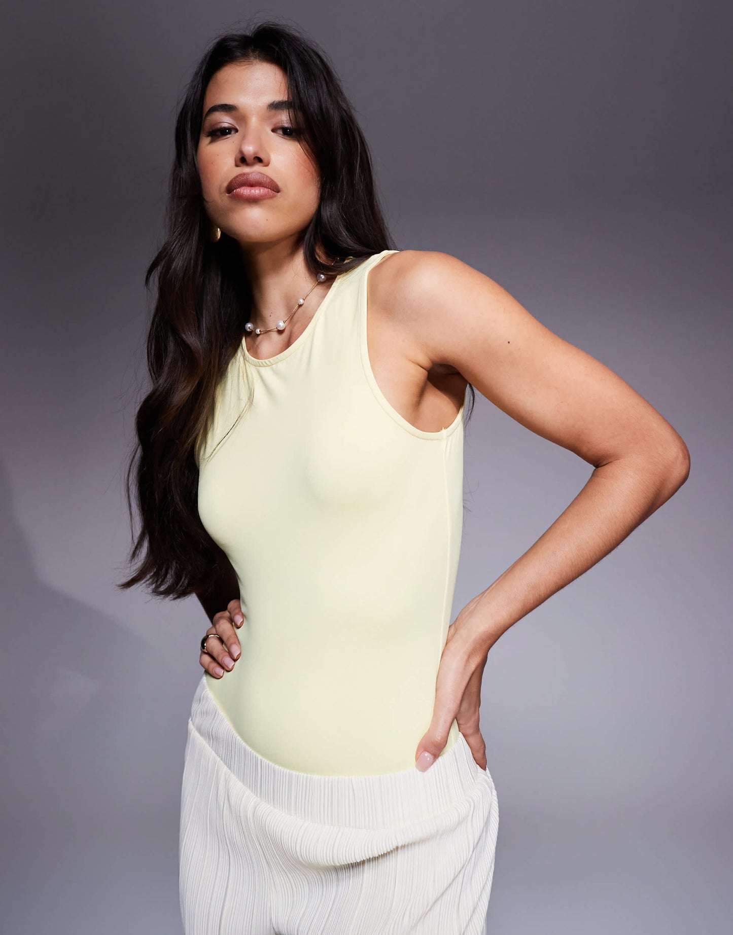 ASOS DESIGN sleeveless polyamide racer bodysuit in buttermilk yellow - YELLOW