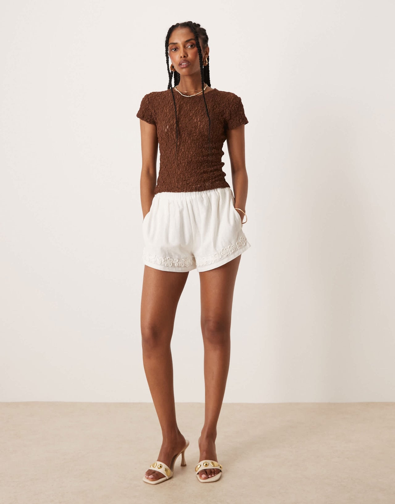 ASOS DESIGN lace short sleeve baby tee in brown
