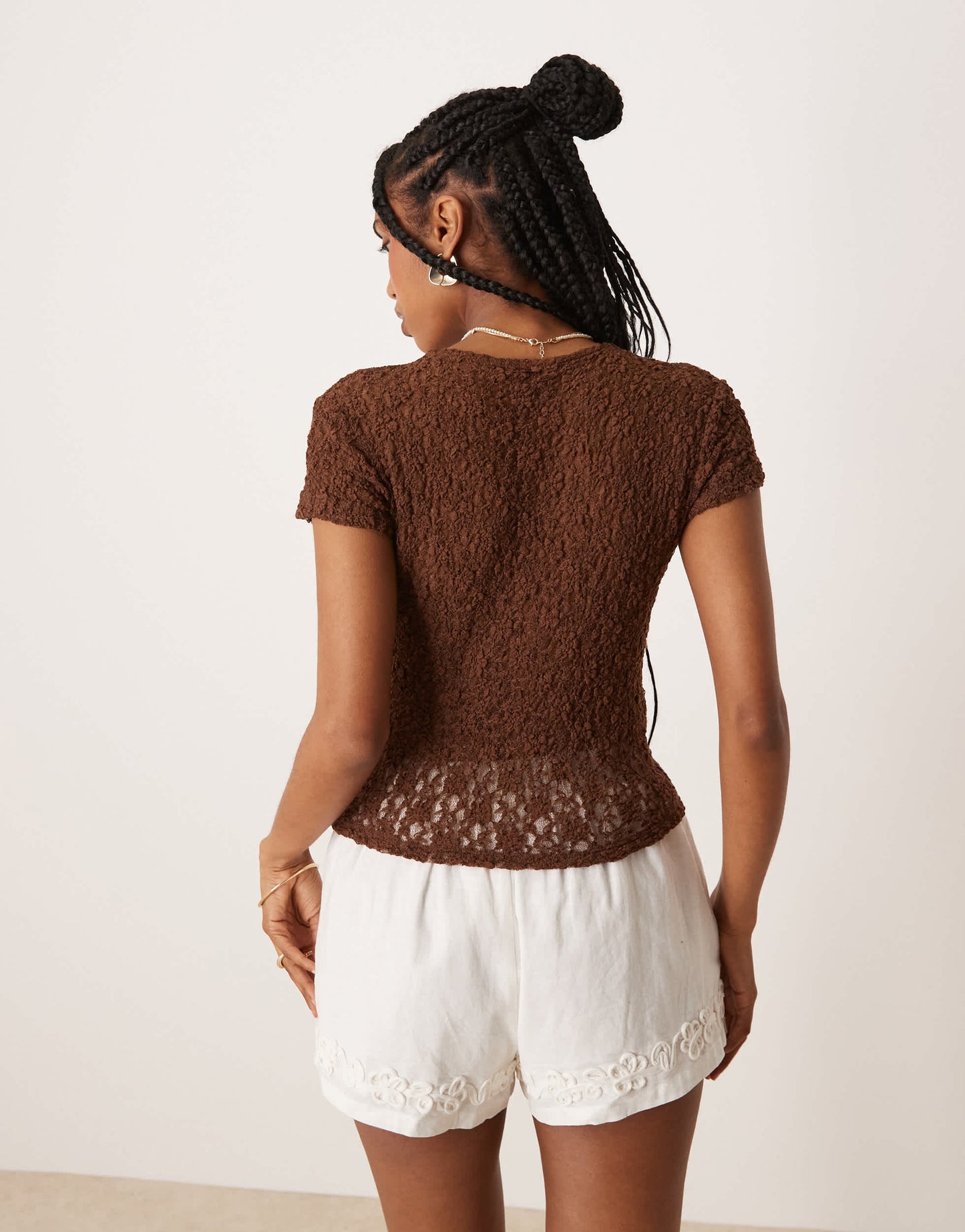 ASOS DESIGN lace short sleeve baby tee in brown