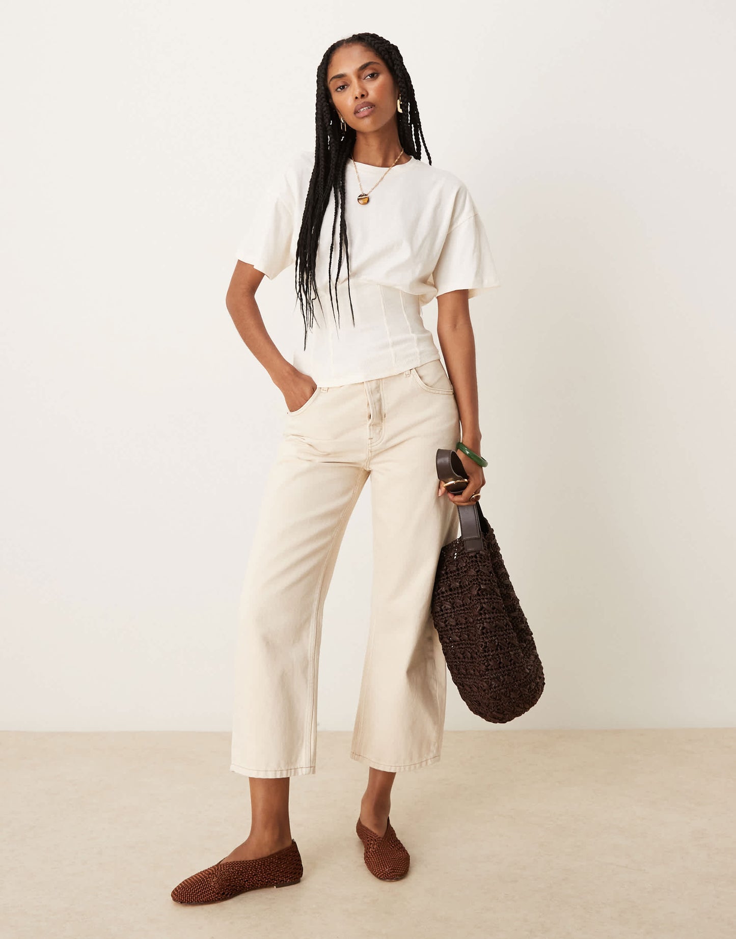 ASOS DESIGN cinched waist gathered top in ivory
