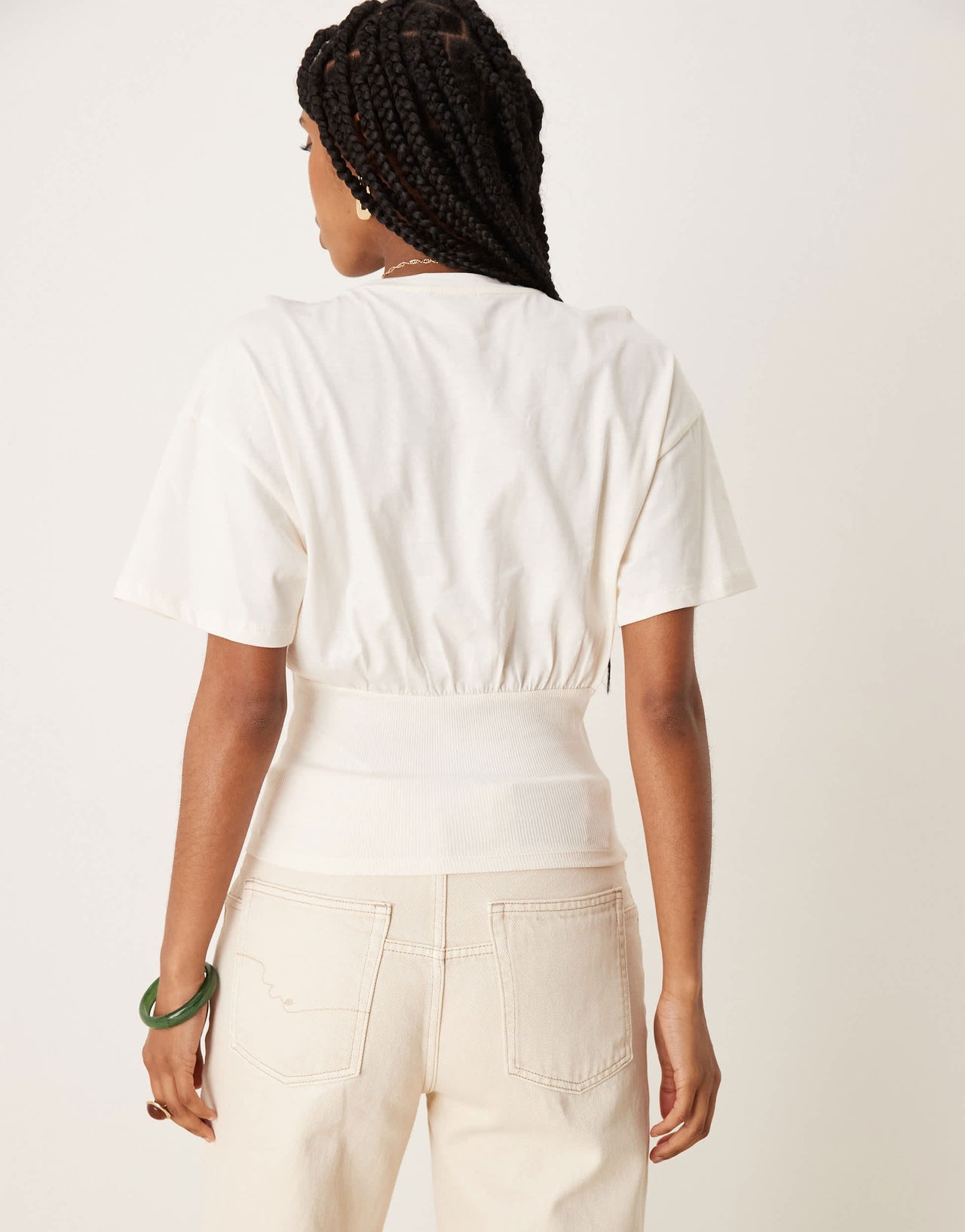 ASOS DESIGN cinched waist gathered top in ivory