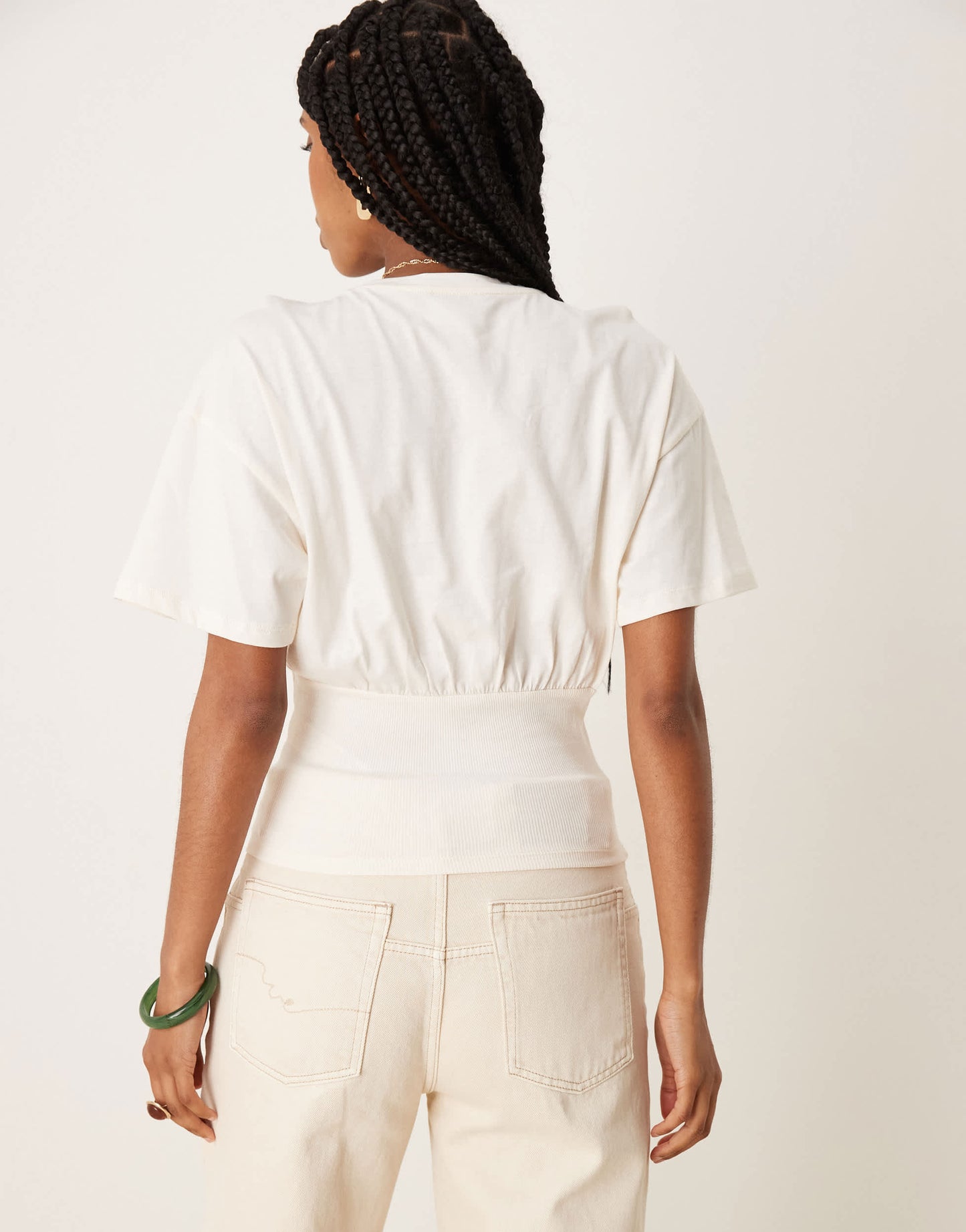 ASOS DESIGN cinched waist gathered top in ivory