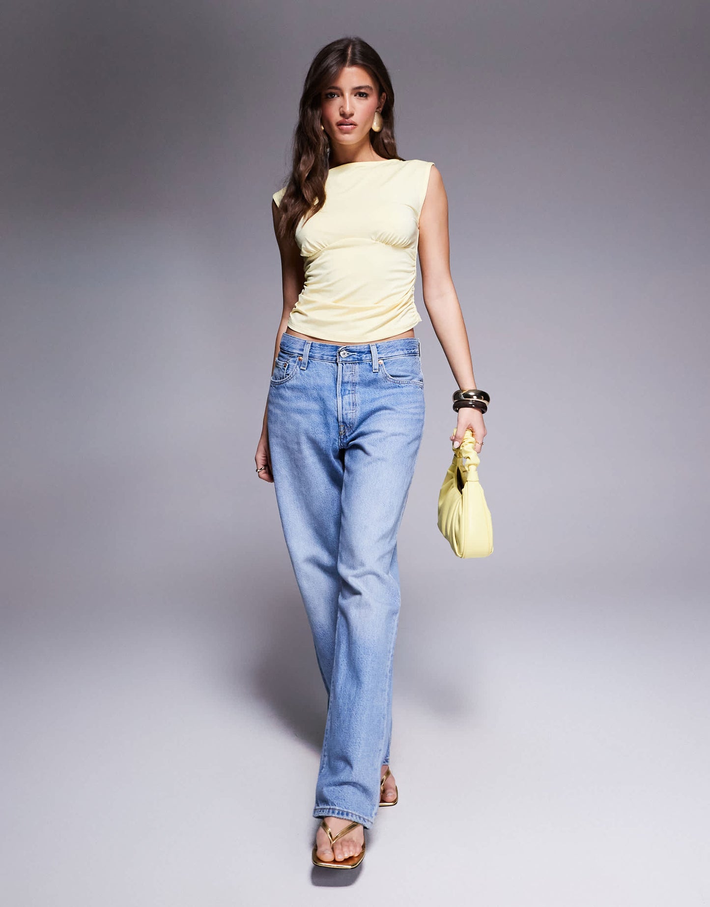 ASOS DESIGN boat neck under bust seam detail top in buttermilk yellow - YELLOW