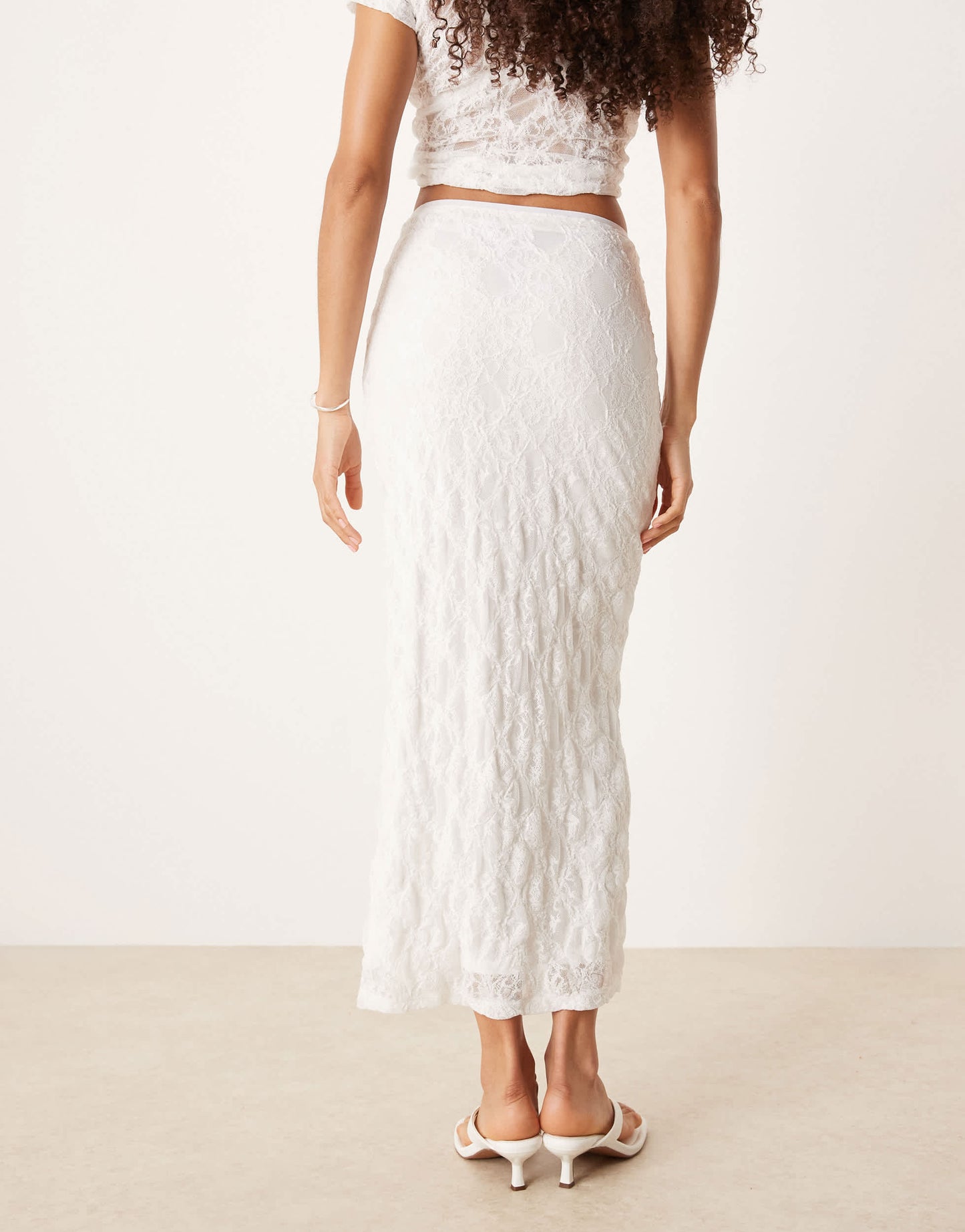 ASOS DESIGN co-ord textured lace sheer midi skirt in ivory
