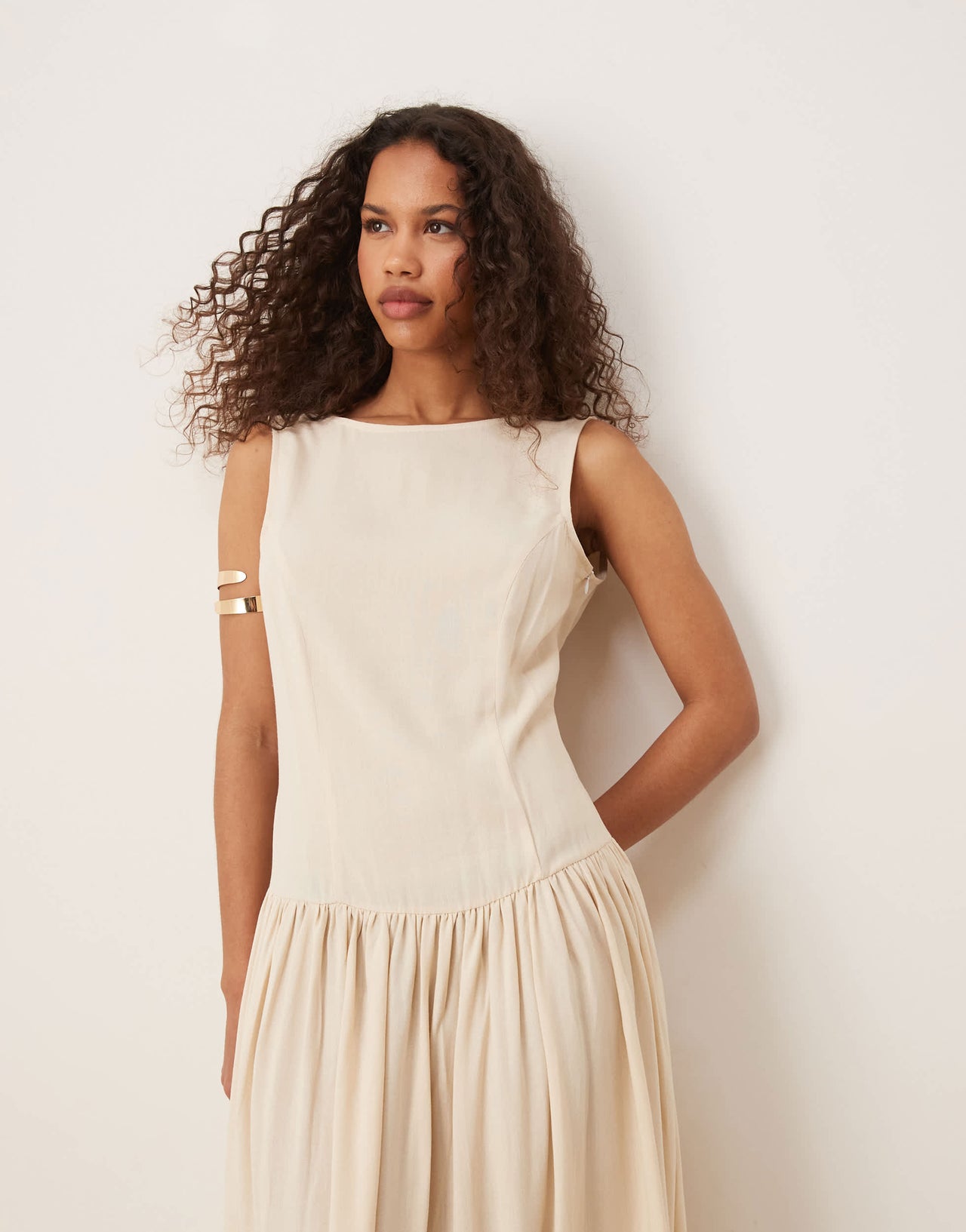 ASOS DESIGN linen blend low back drop waist maxi dress in beige