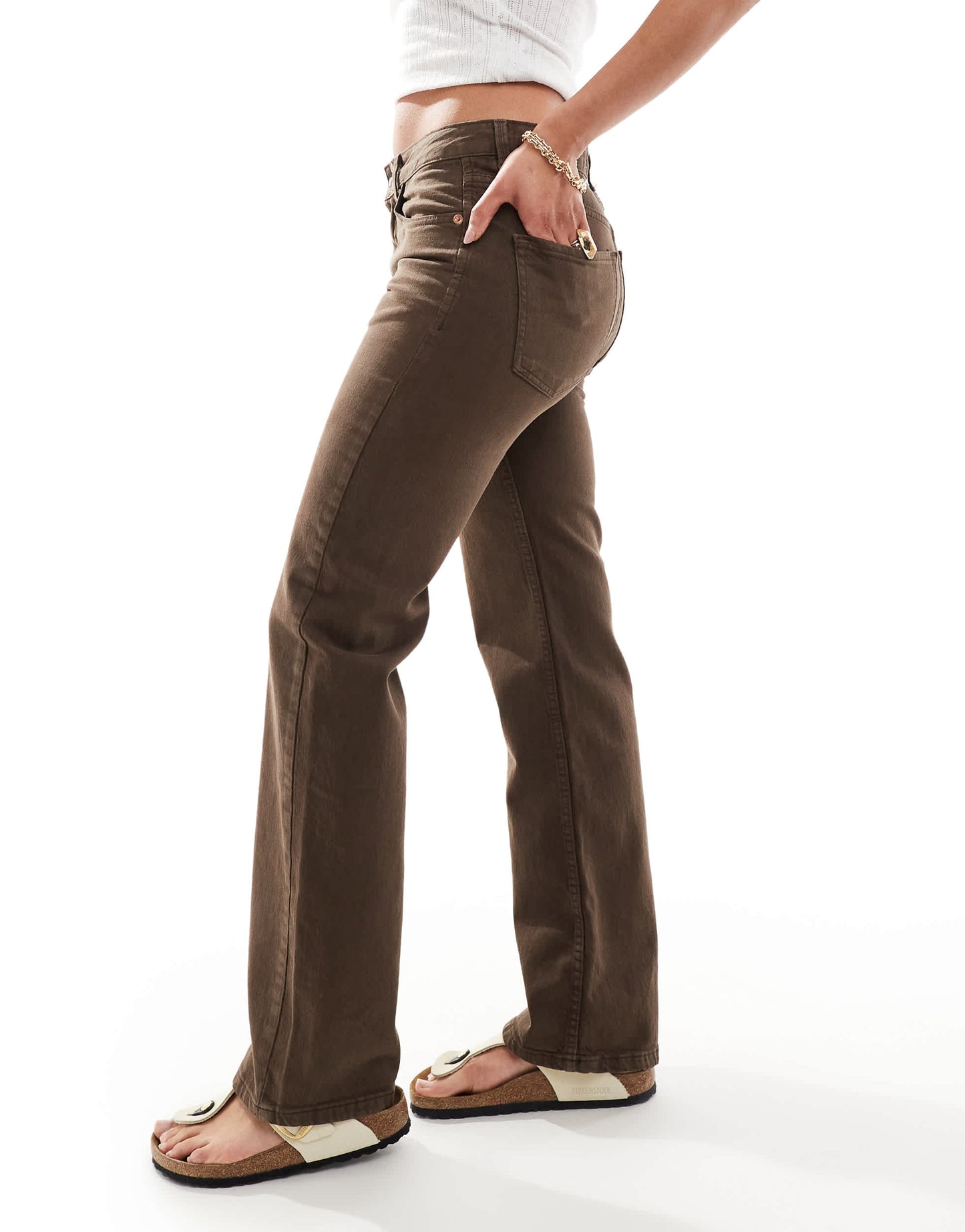 Stradivarius straight leg jean in brown