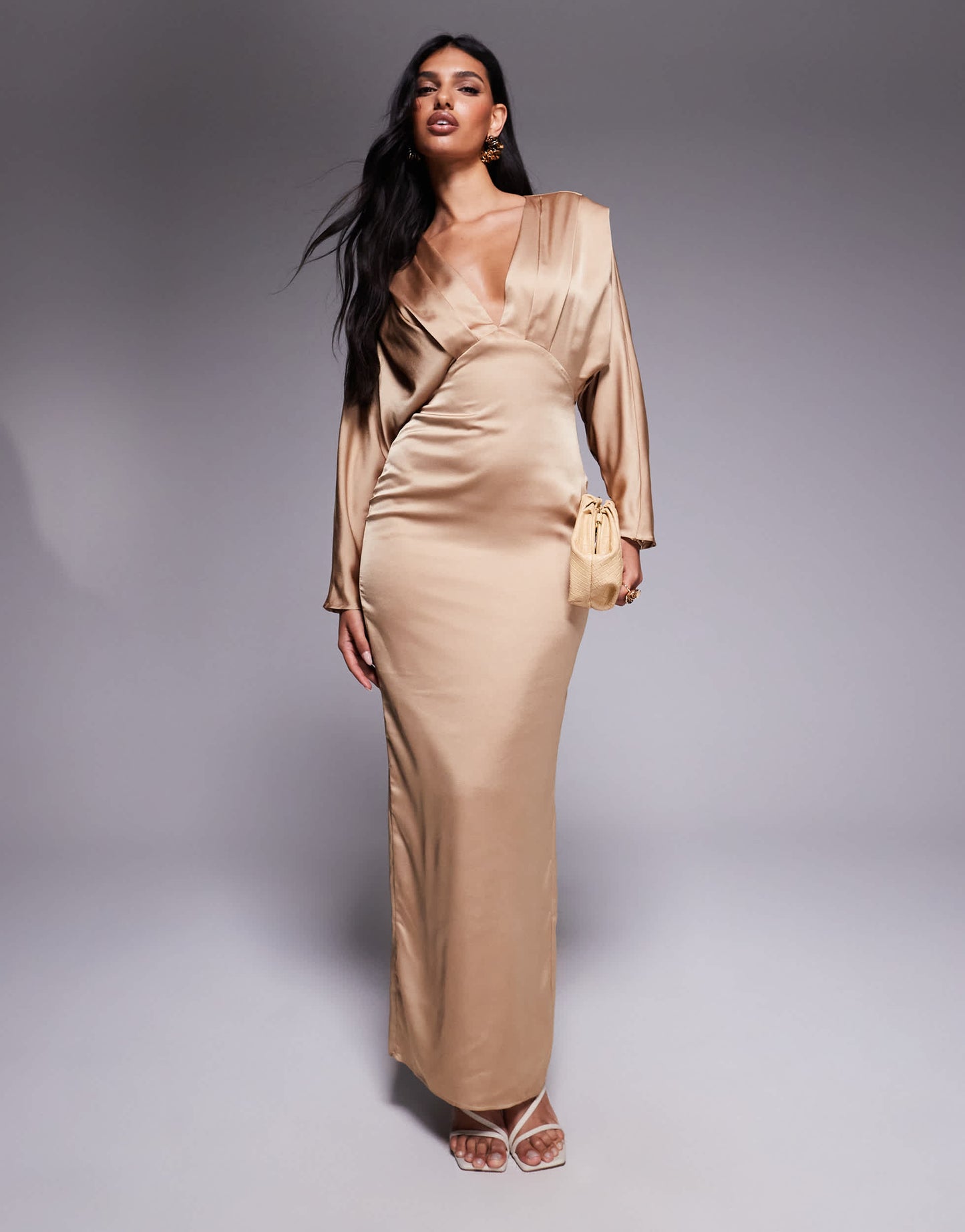 TFNC satin kimono sleeve maxi dress in mocha