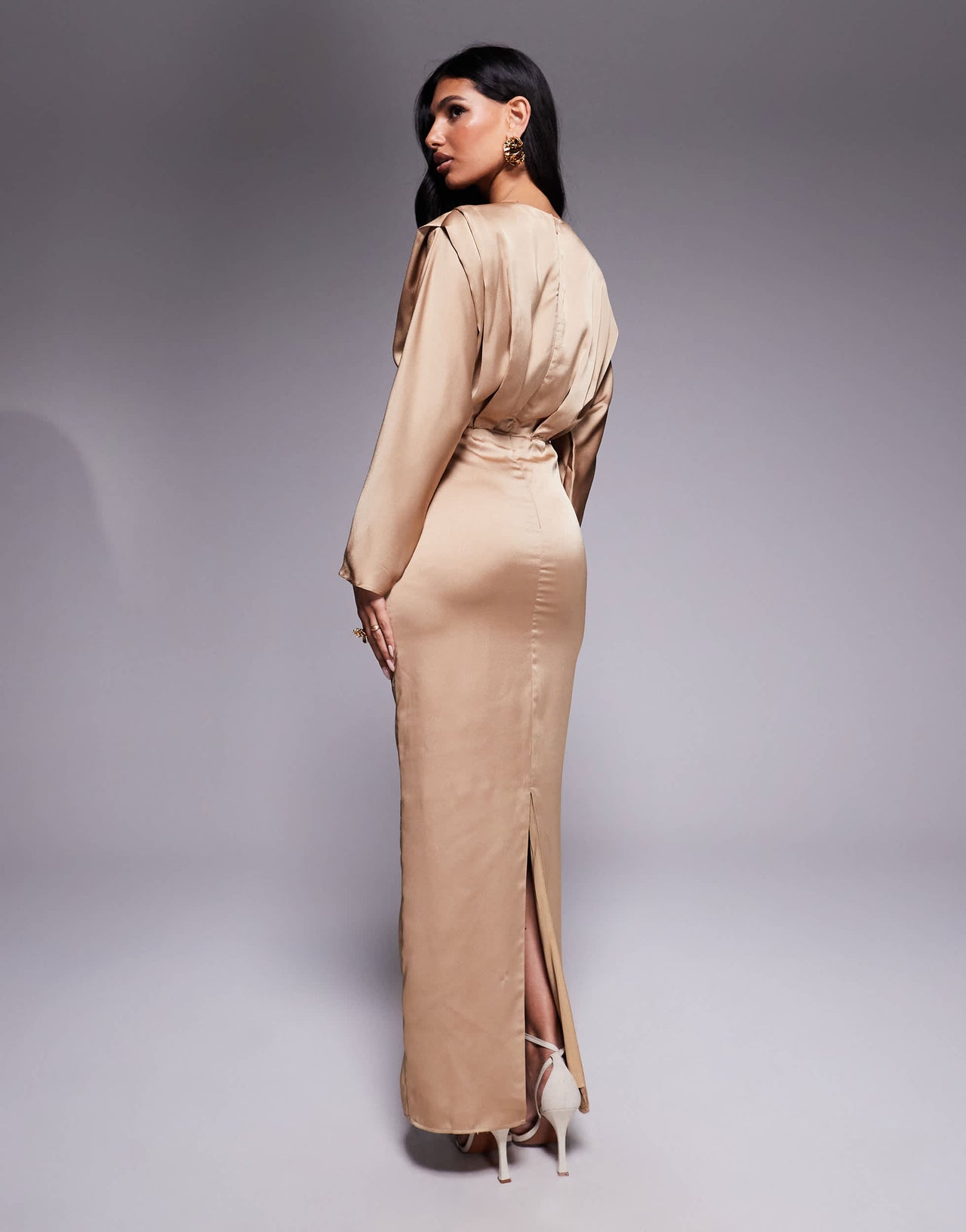 TFNC satin kimono sleeve maxi dress in mocha