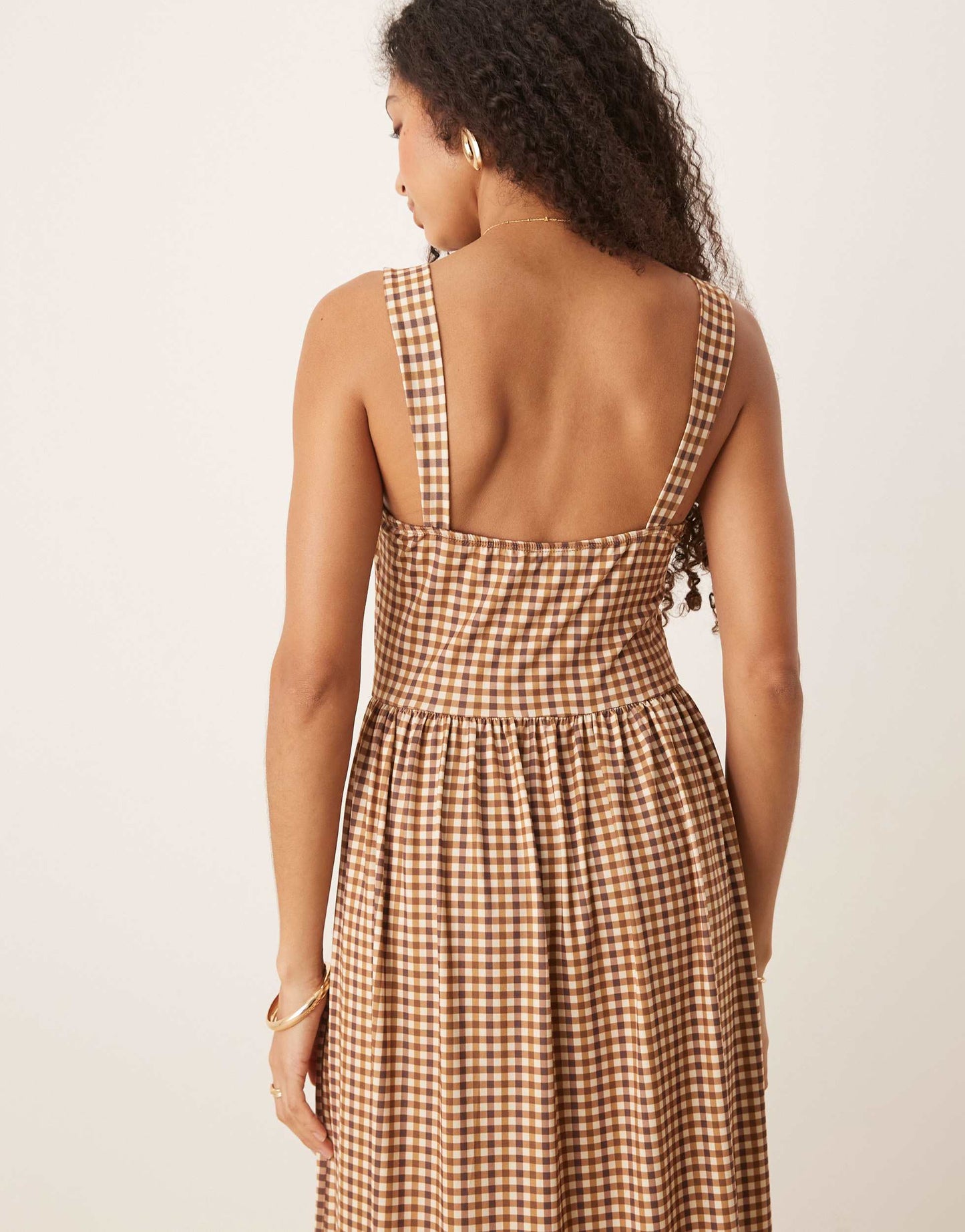 ASOS DESIGN square neck milkmaid midi in gingham print
