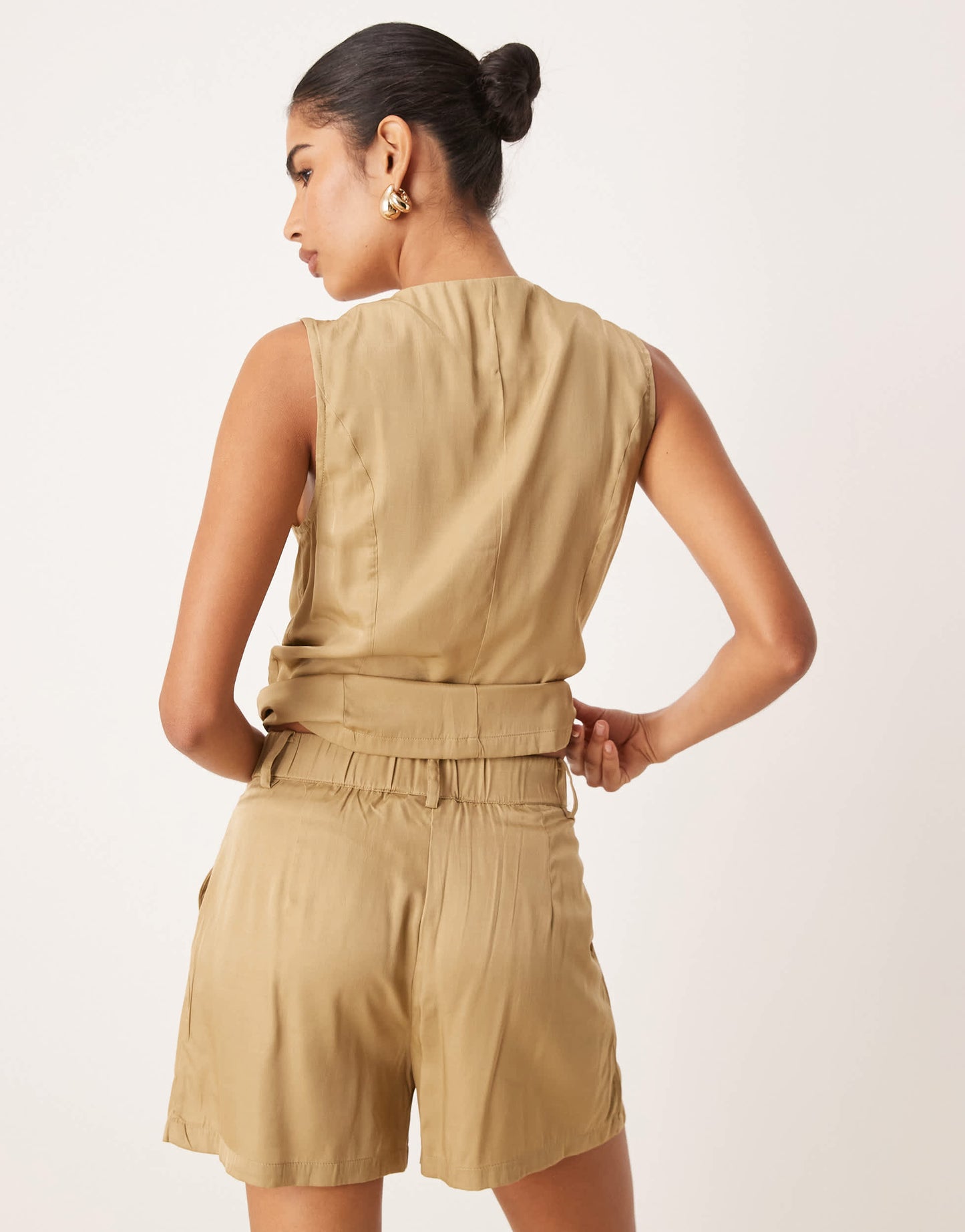 Vila high waisted pleated shorts co-ord in olive green