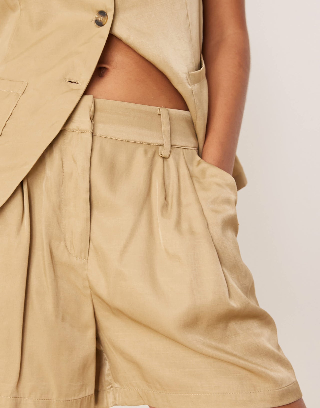Vila high waisted pleated shorts co-ord in olive green