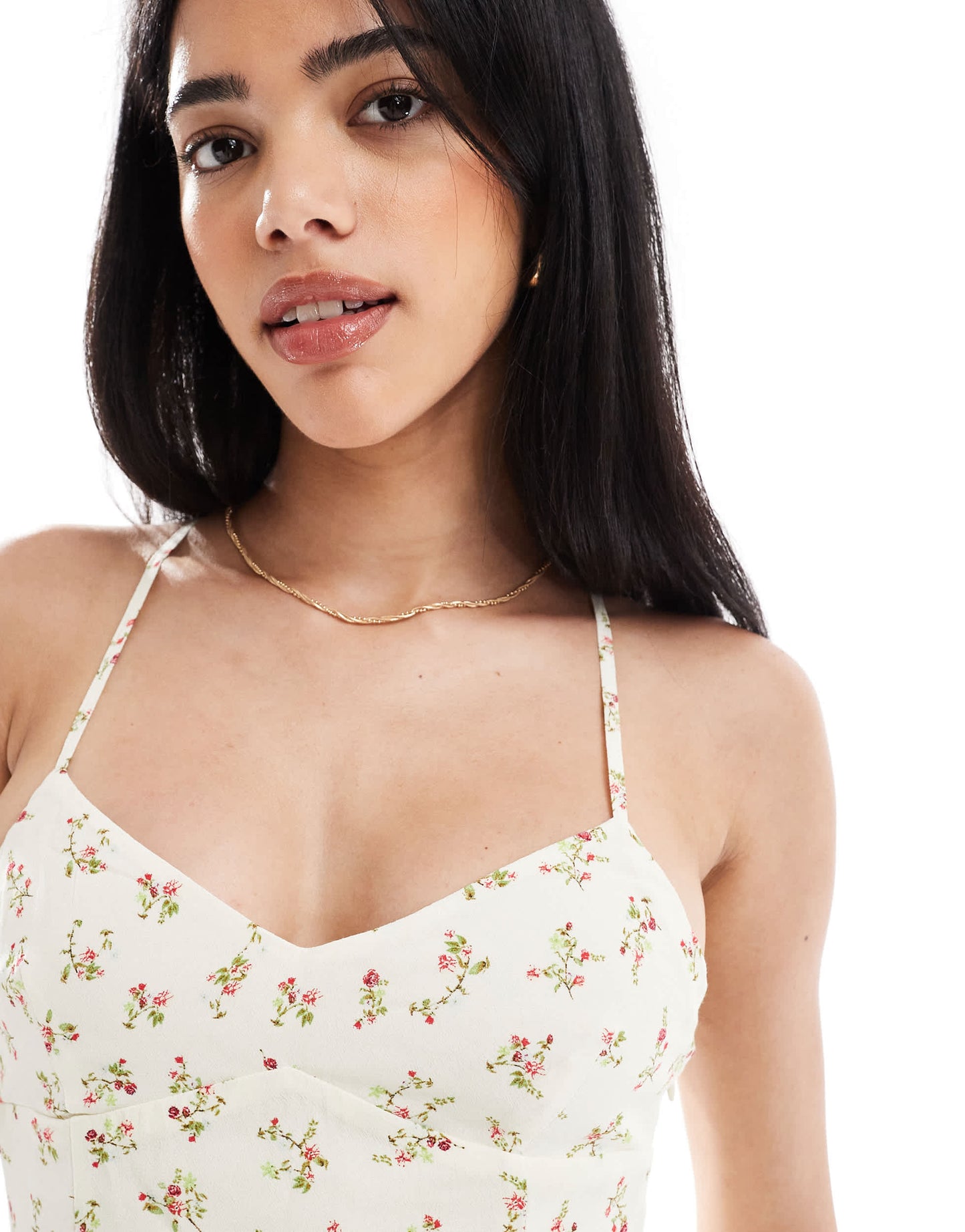 Bershka cross back midaxi slip dress in butter floral