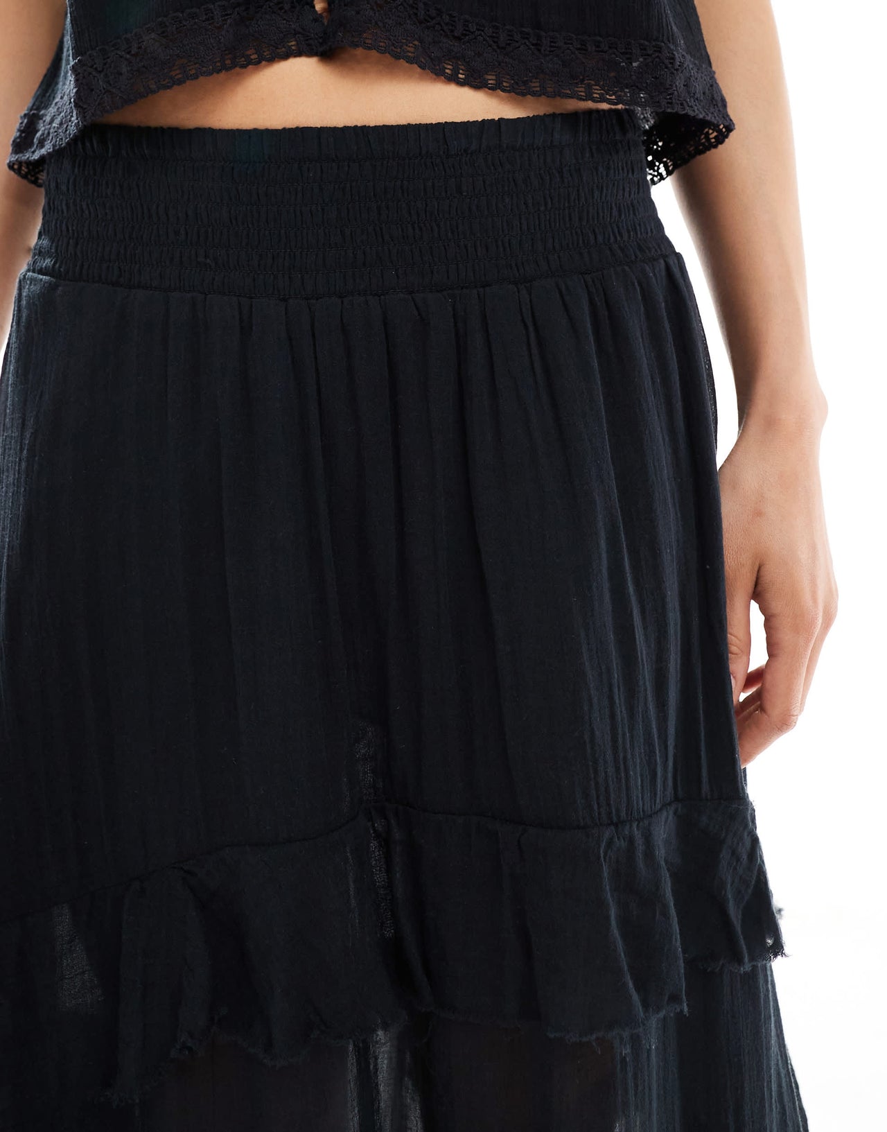 Bershka tiered maxi skirt in black
