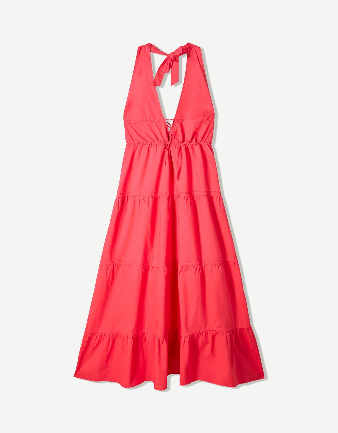 Bershka halterneck tiered maxi dress in red