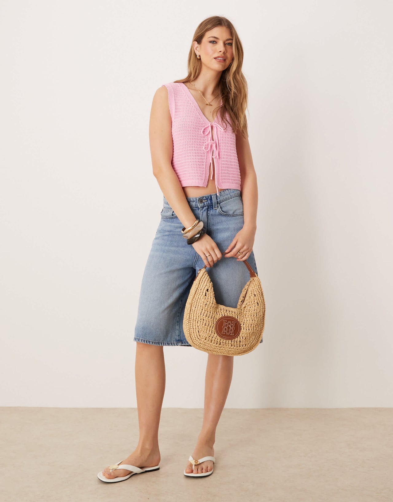 ASOS DESIGN tie front stitch detail waistcoat in pink