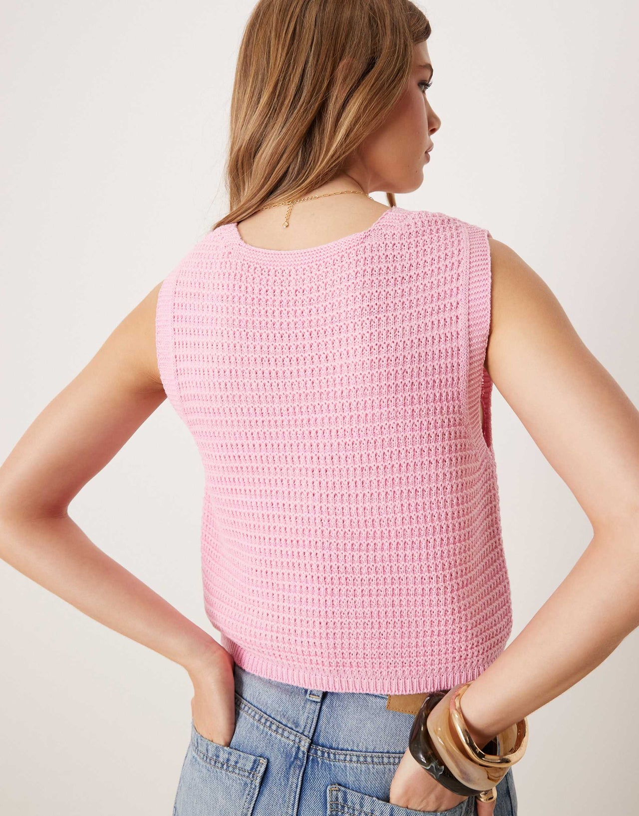 ASOS DESIGN tie front stitch detail waistcoat in pink