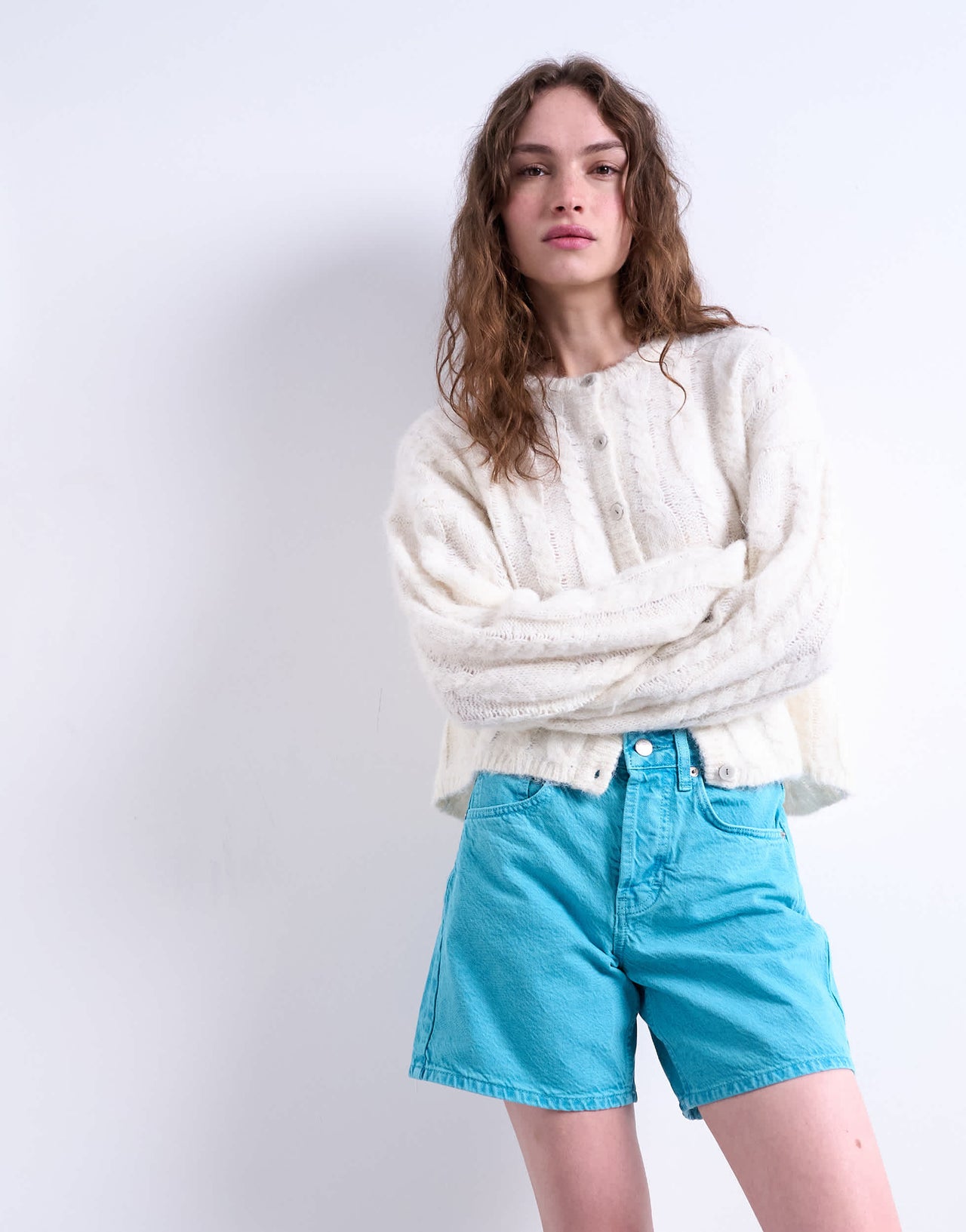 Topshop denim Editor short in blue