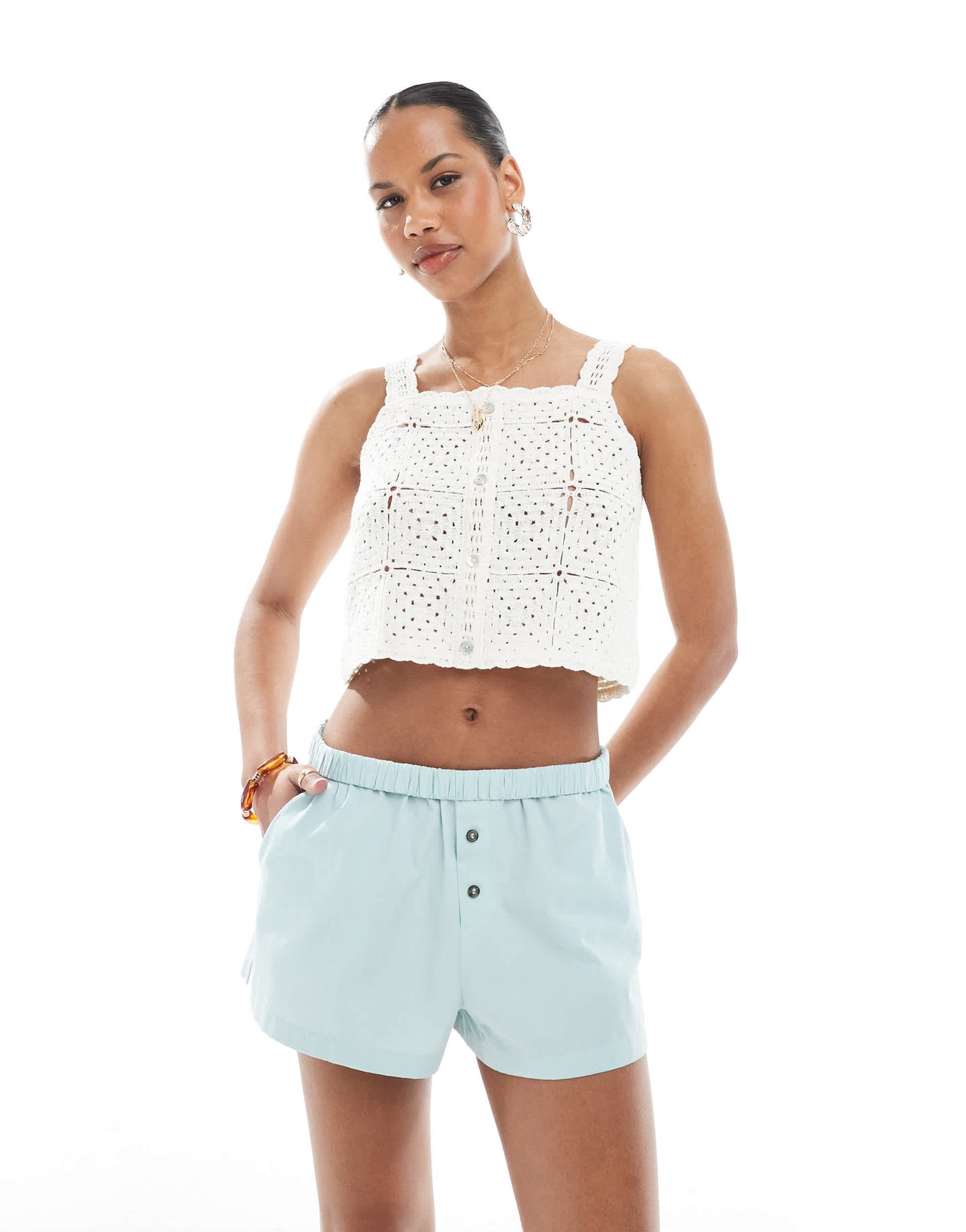 ASOS DESIGN folded waistband shorts in blue