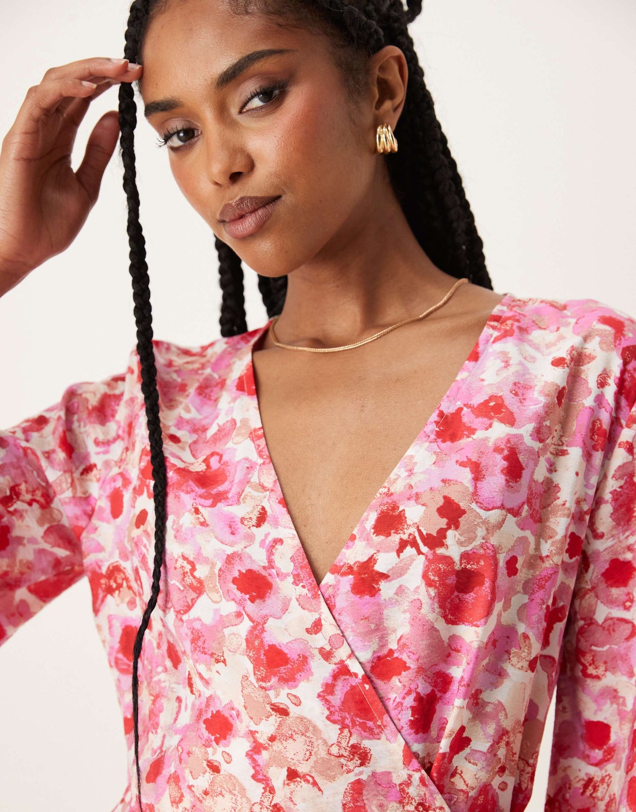 JDY wrap mini dress in pink abstract floral print
