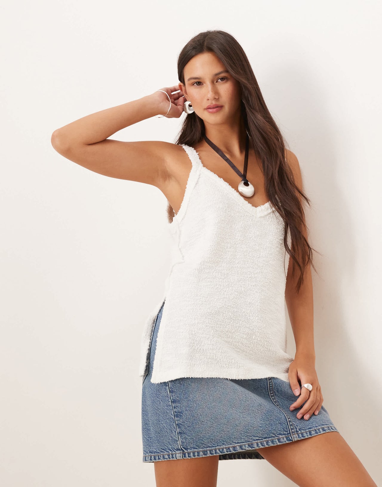 ASOS DESIGN textured knit cami vest in white