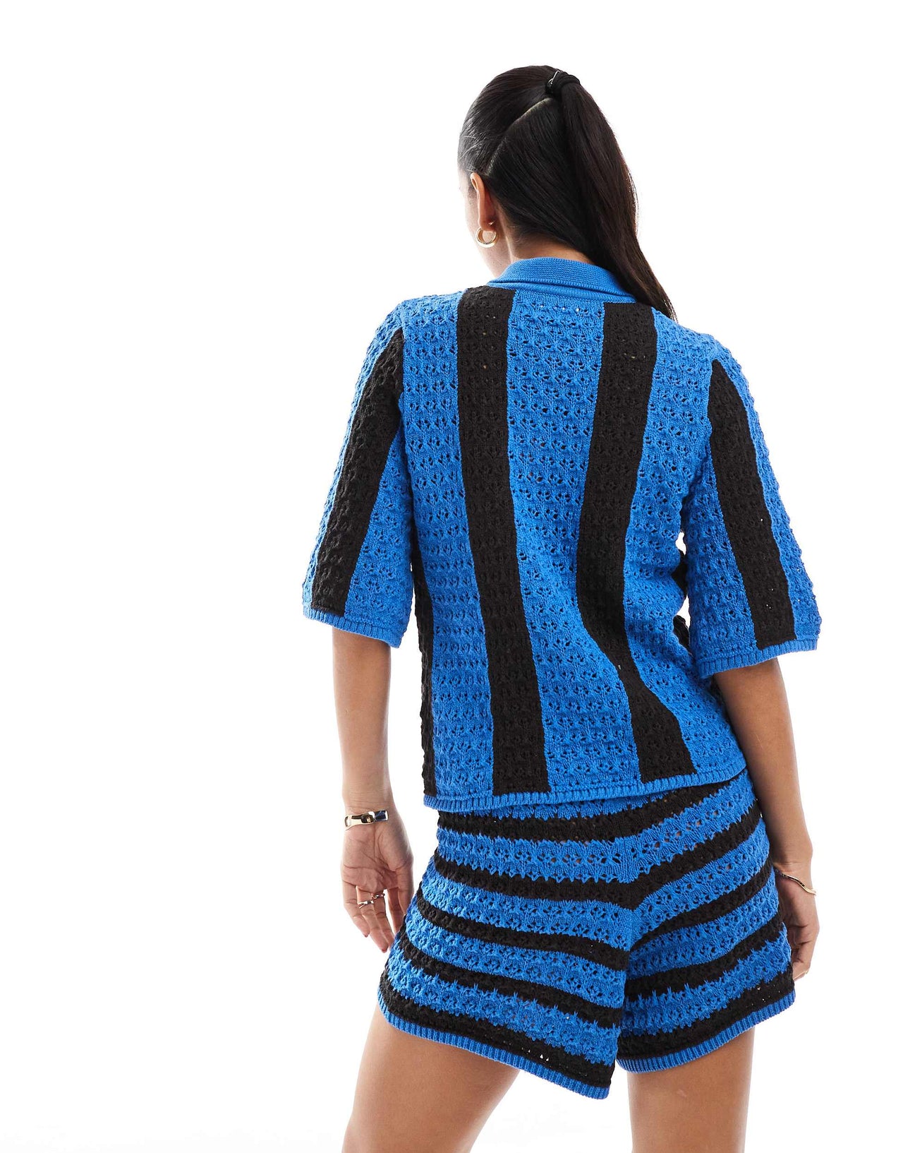 ASOS DESIGN crochet knitted shirt co-ord in stripe