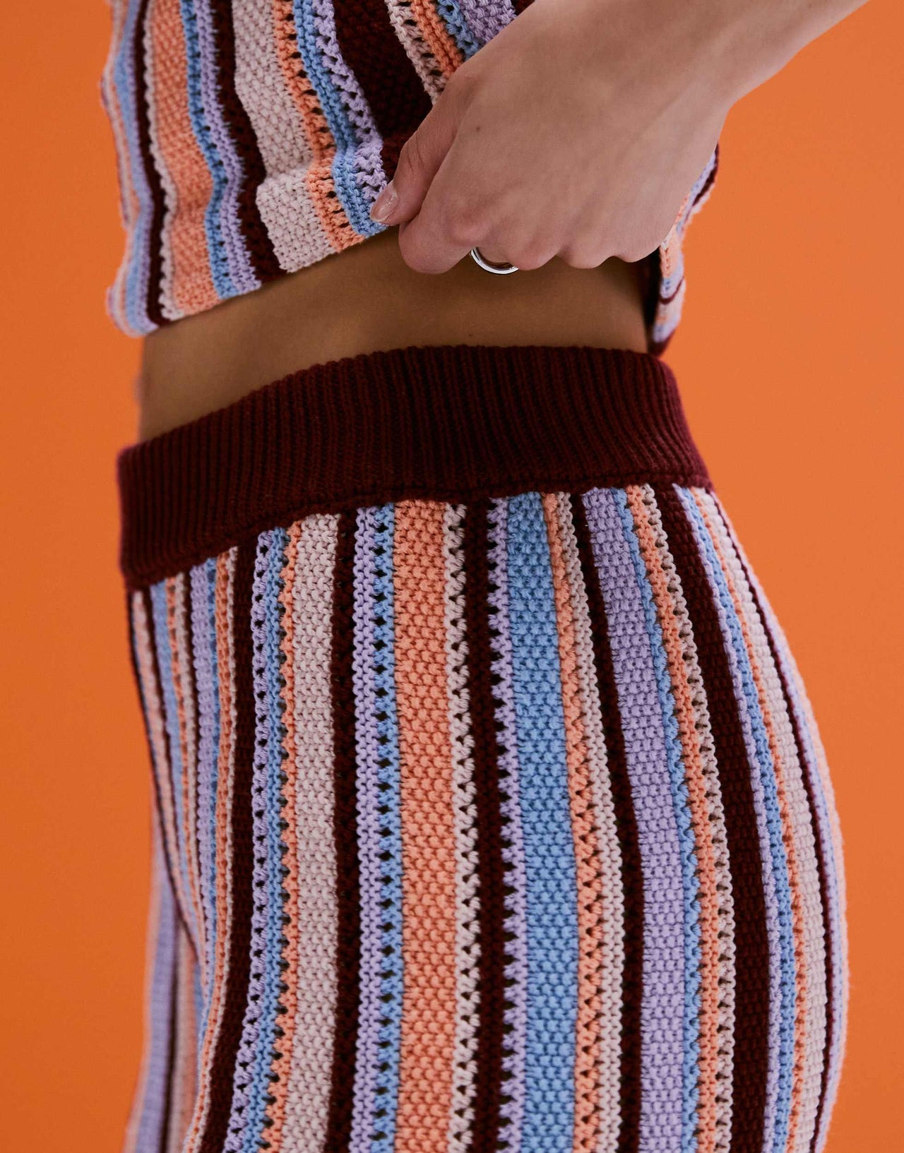 ASOS DESIGN mock crochet multi colour knitted knicker short in multi stripe