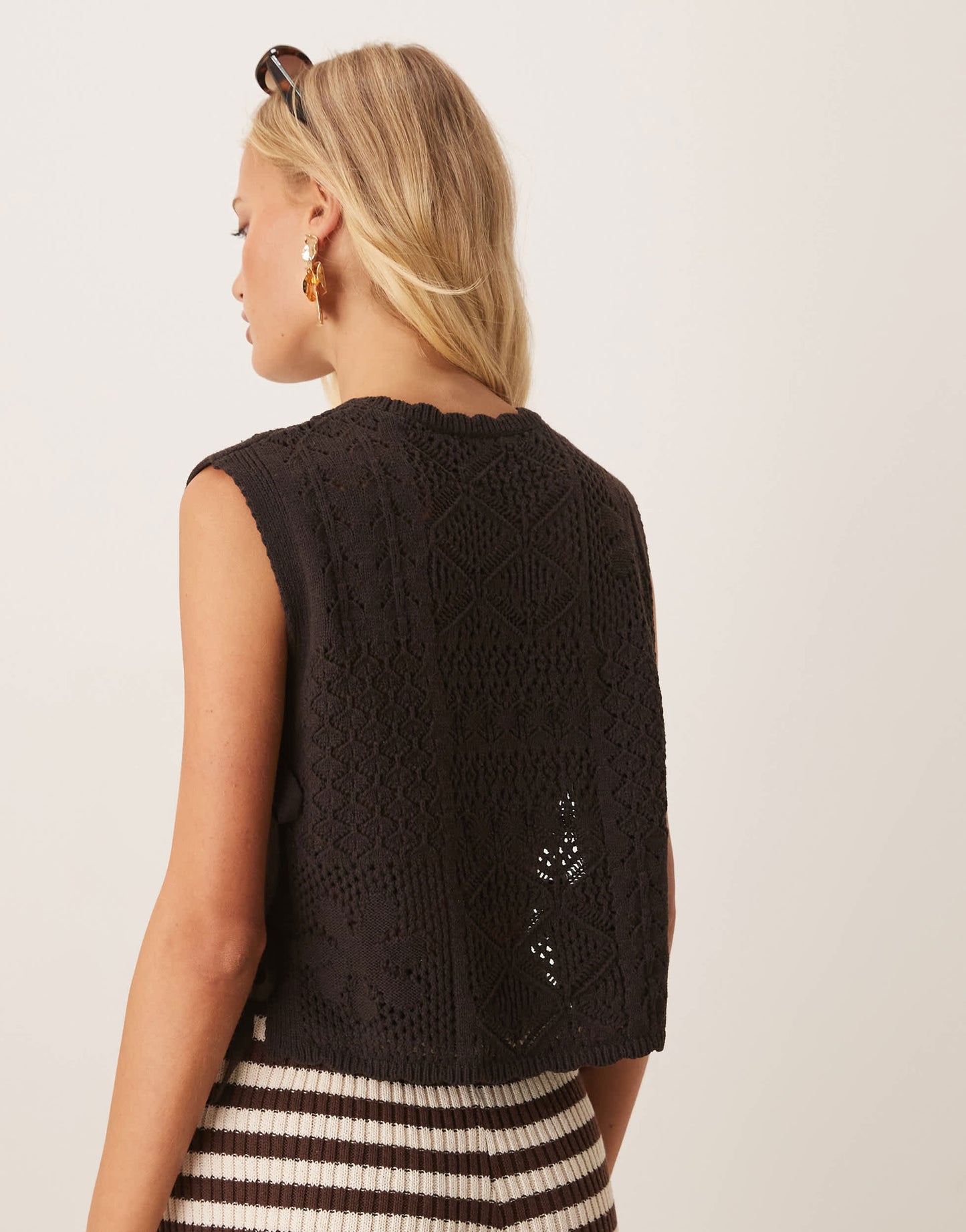 ASOS DESIGN patchwork stitch interest knitted tank with tie sides in chocolate
