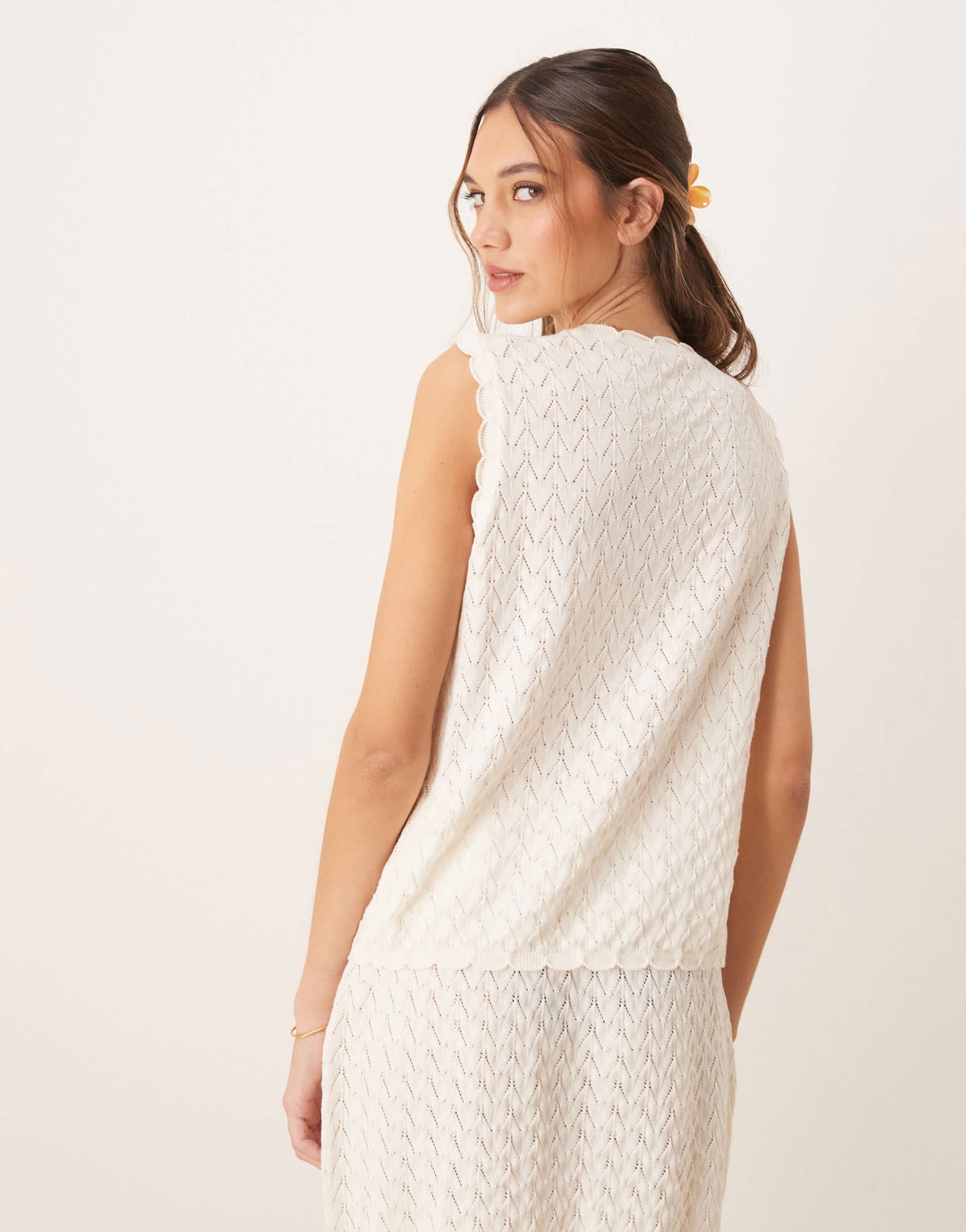 ASOS DESIGN crochet knit tie front cardigan co-ord in ecru