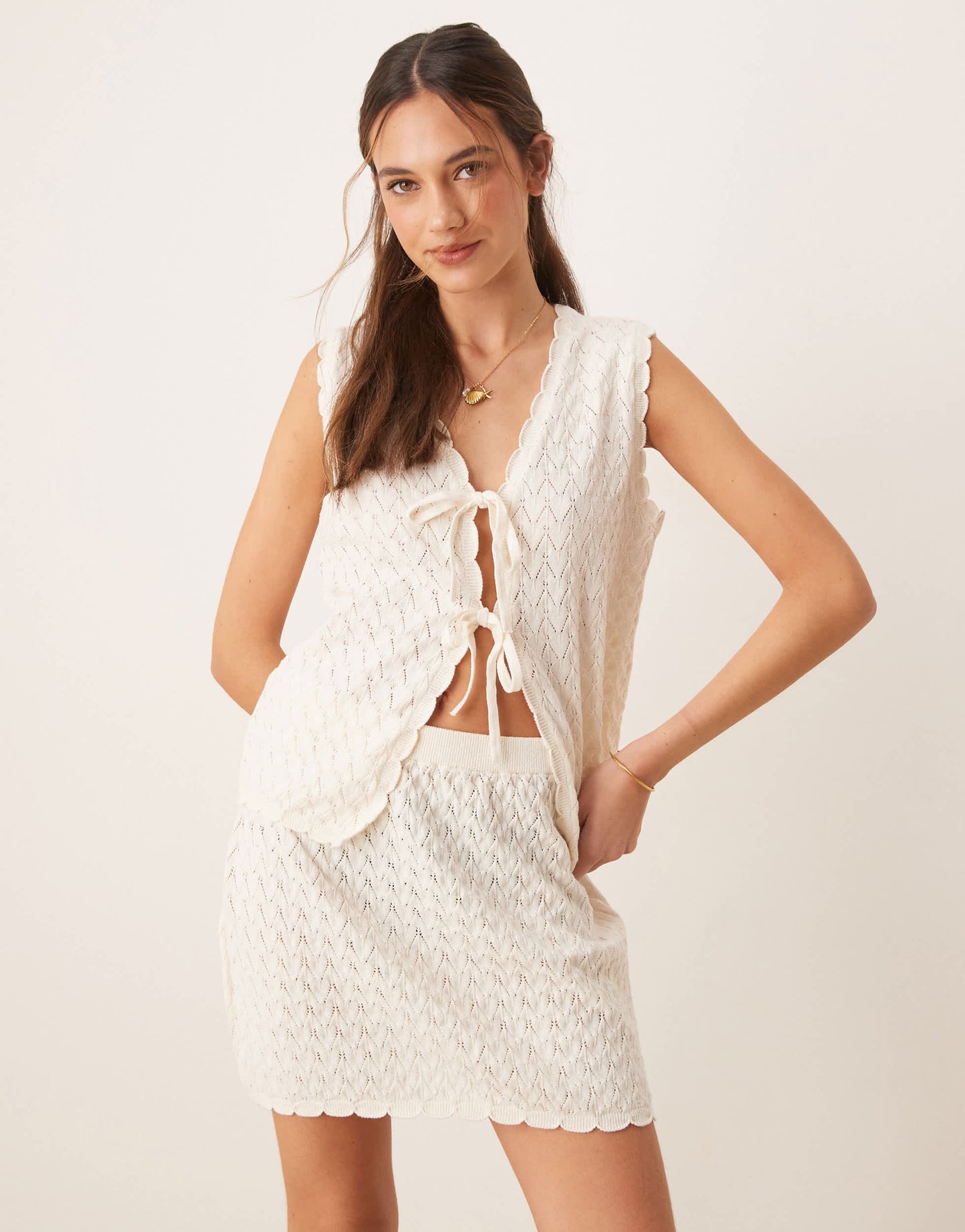 ASOS DESIGN crochet knit mini skirt co-ord in ecru