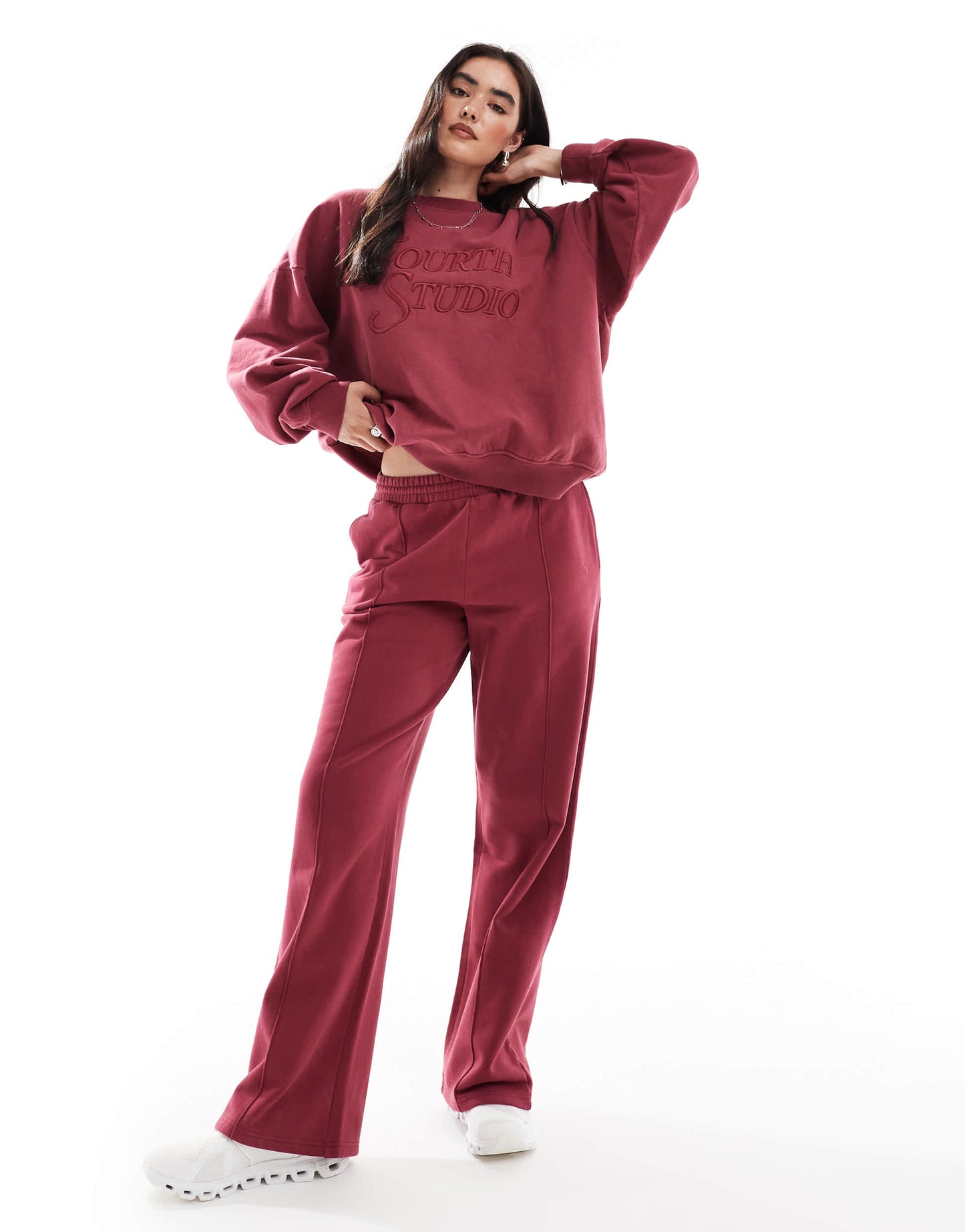 4th & Reckless cotton embroidered logo seam front jogger co-ord in raspberry