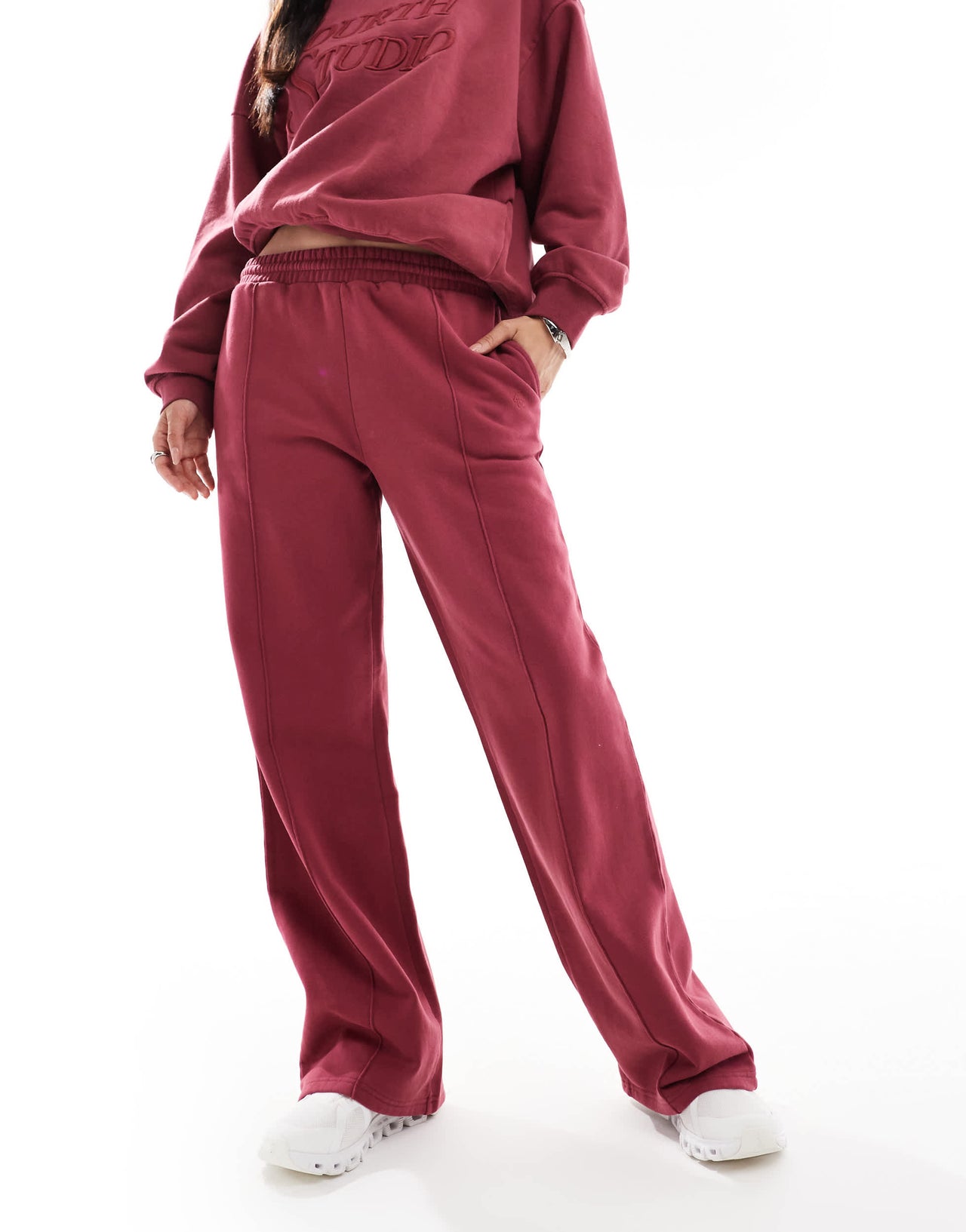 4th & Reckless cotton embroidered logo seam front jogger co-ord in raspberry