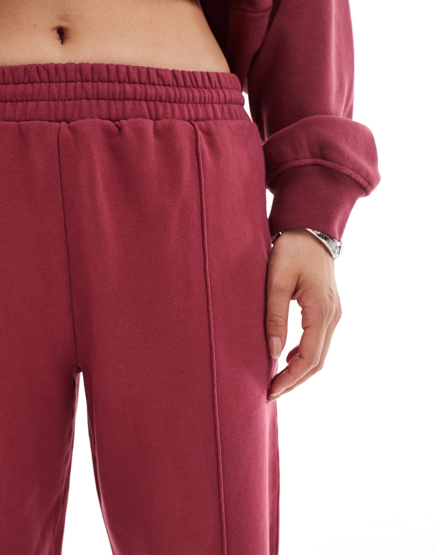 4th & Reckless cotton embroidered logo seam front jogger co-ord in raspberry