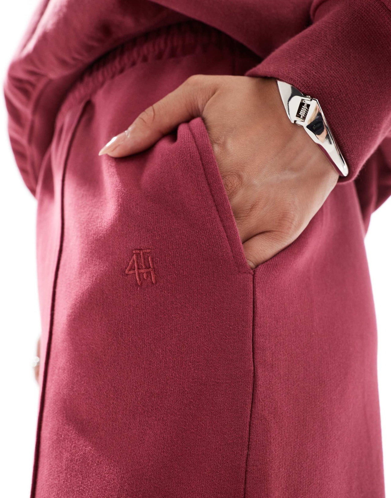 4th & Reckless cotton embroidered logo seam front jogger co-ord in raspberry