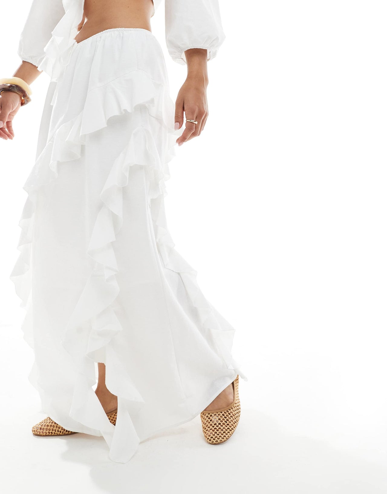 Miss Selfridge frill maxi skirt co-ord in white