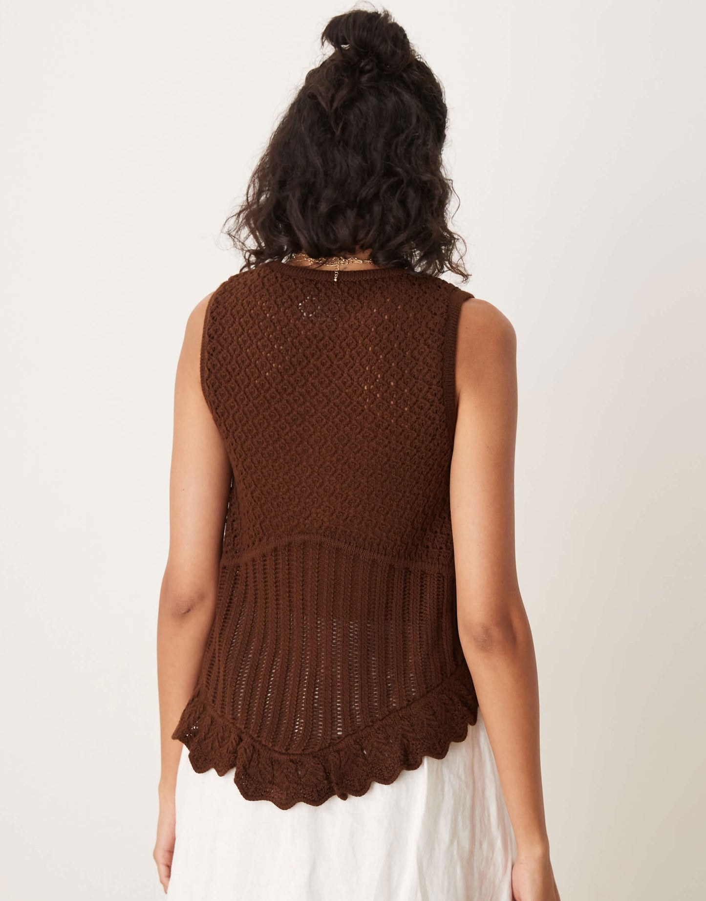 ASOS DESIGN crochet knitted top in brown