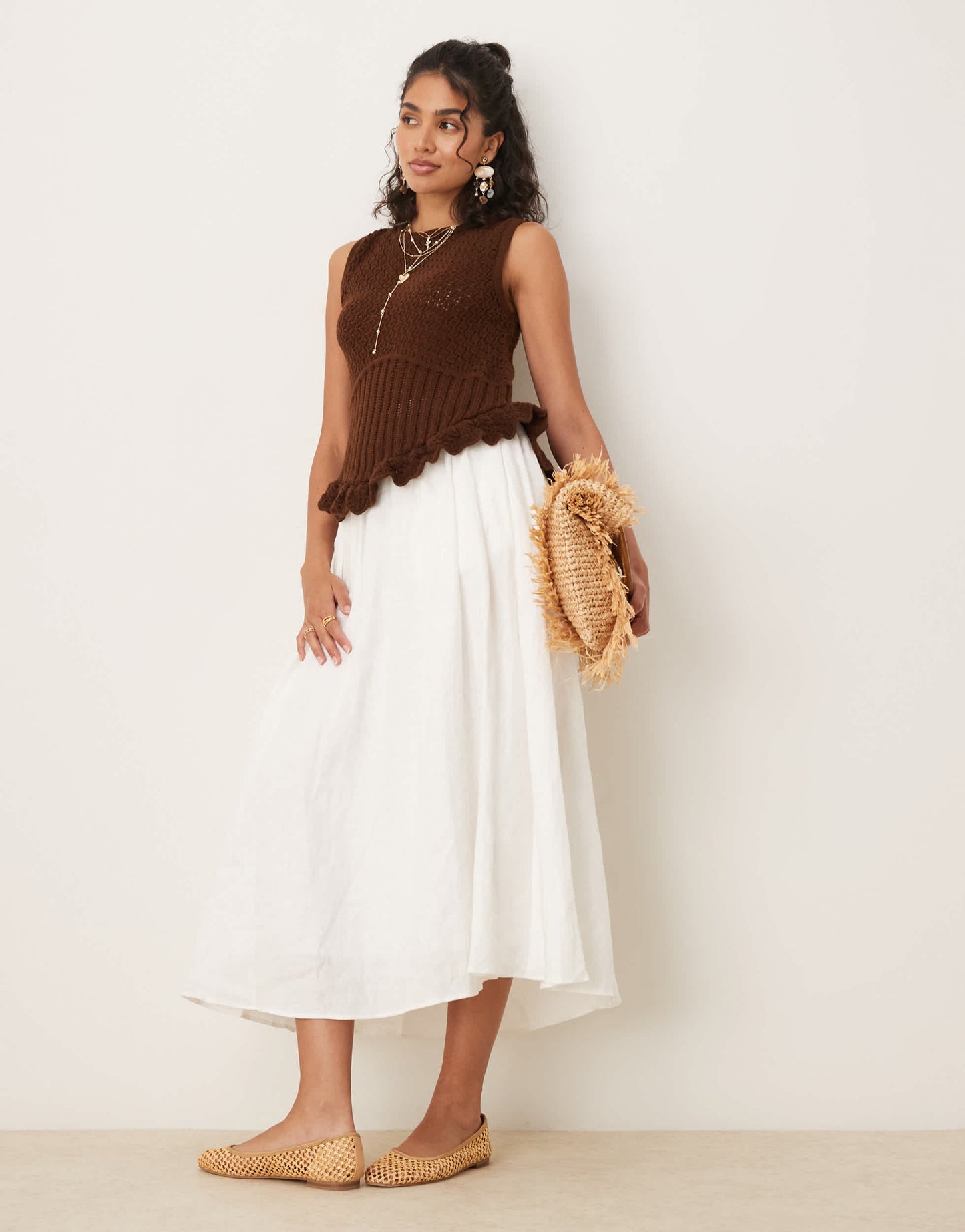 ASOS DESIGN crochet knitted top in brown