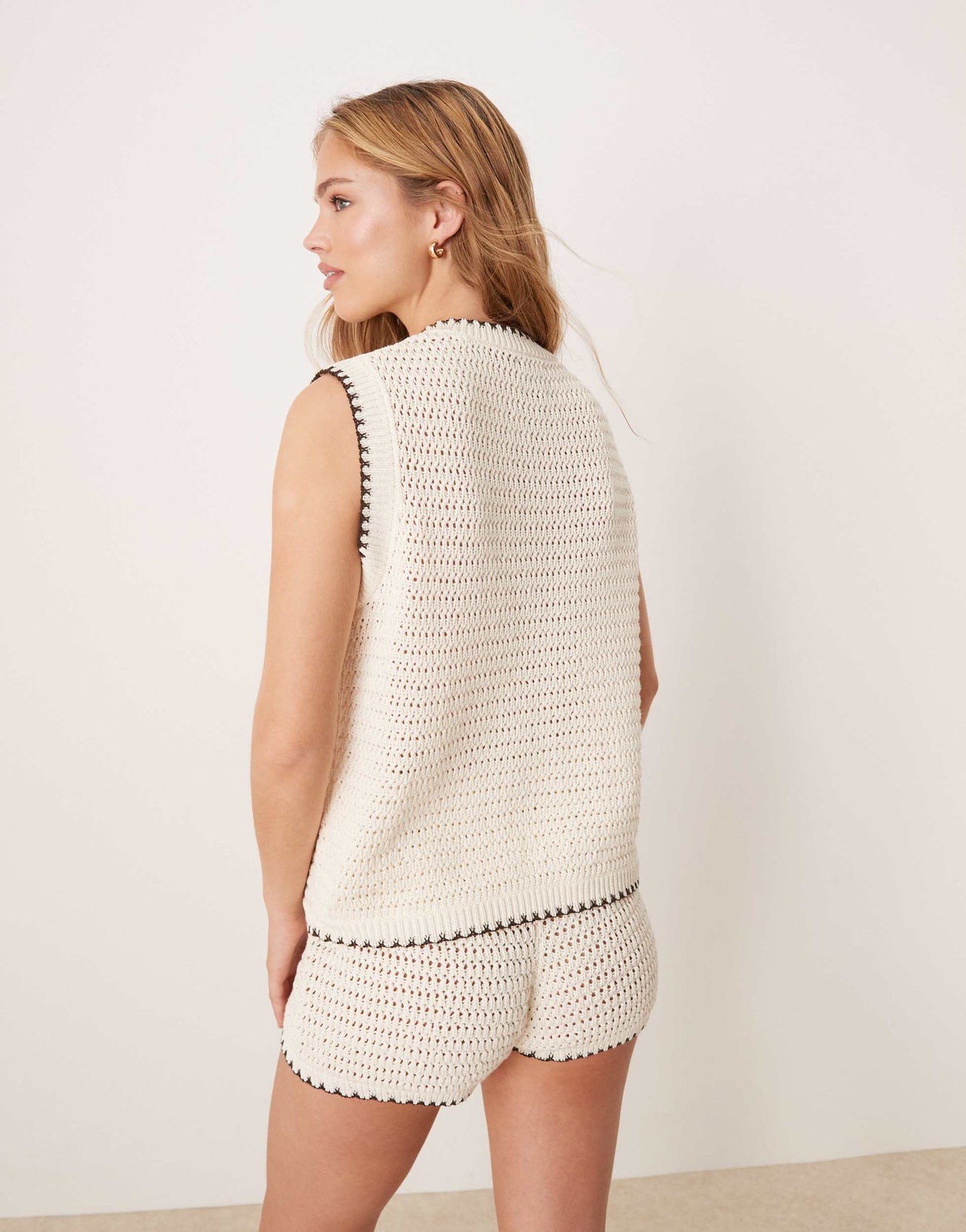 ASOS DESIGN knitted tank top co-ord with embroidery in ecru